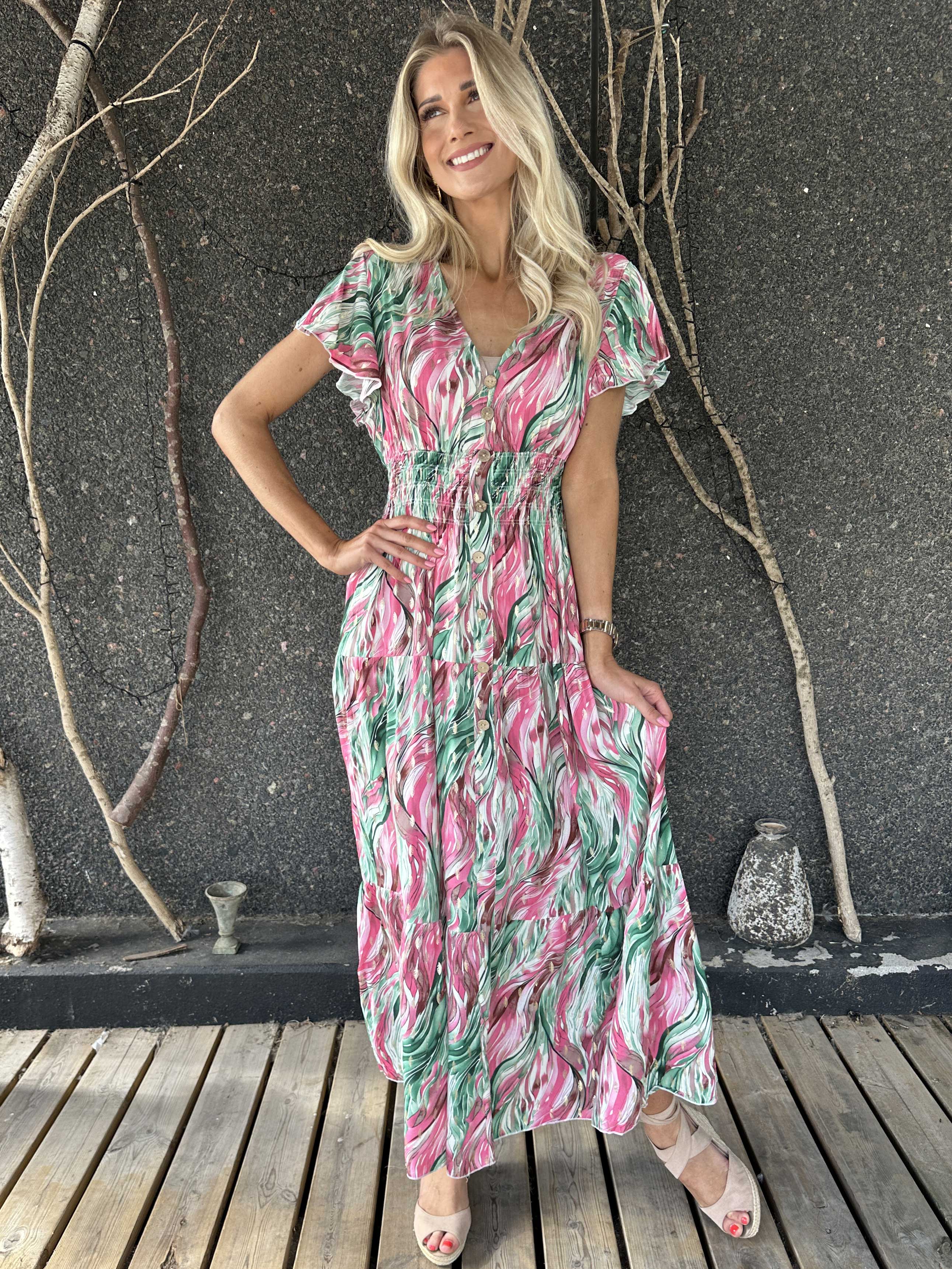 Hinata Pattern - Lang mønstret kjole i viskose med smock