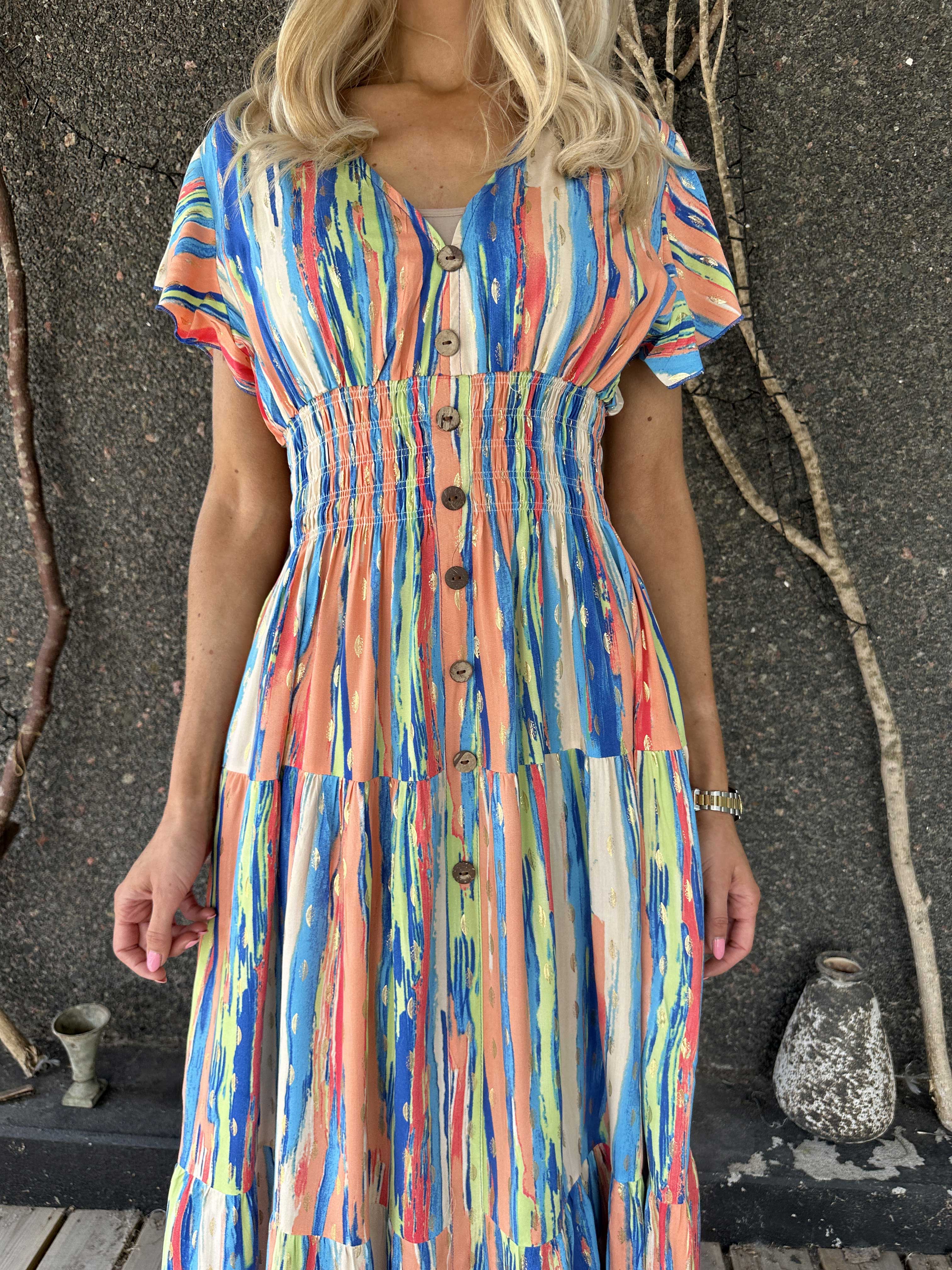 Hinata Stripe - Lang stribet kjole i viskose med smock