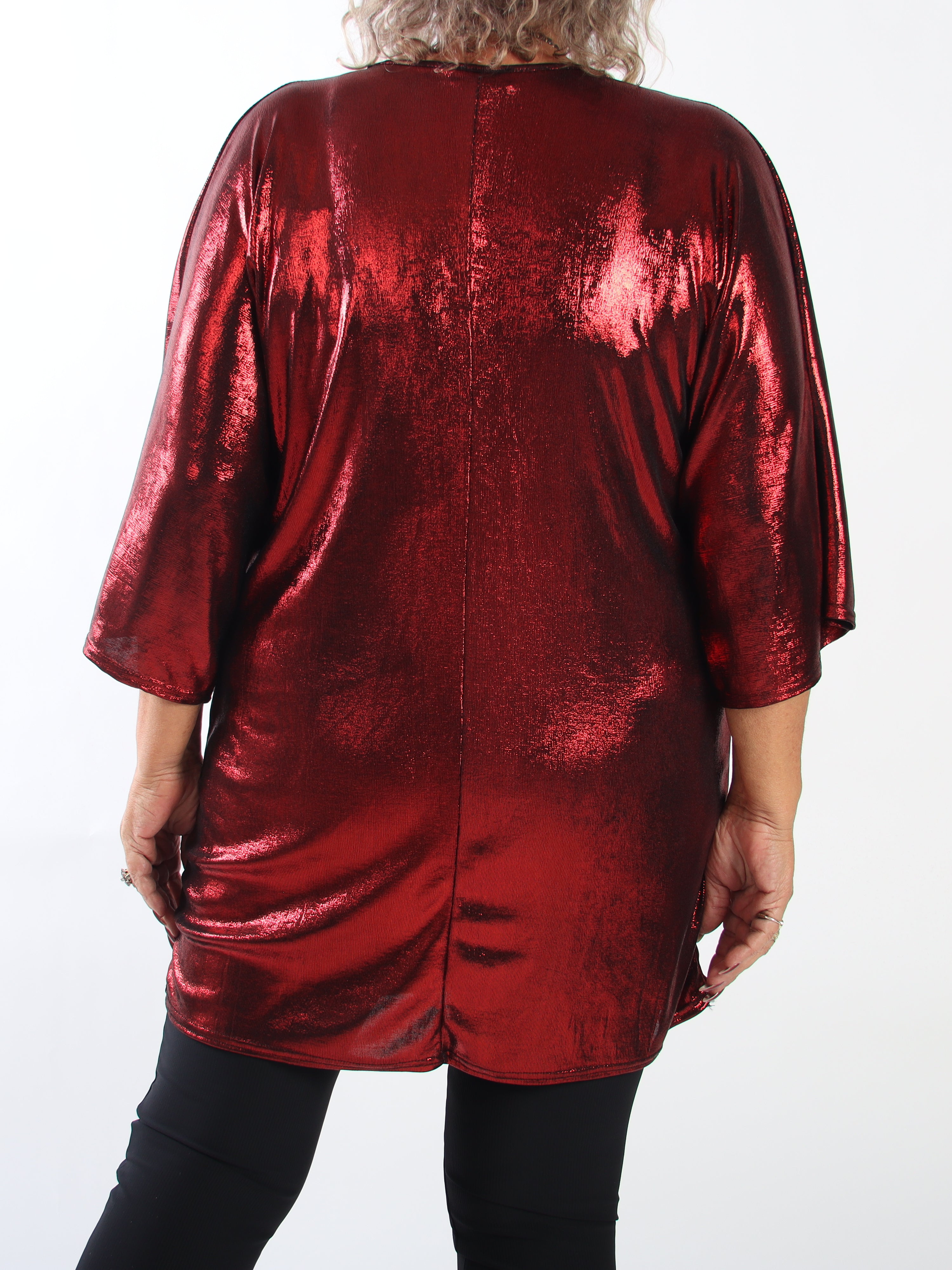 Honey - Shiny og stretchy plus size tunika med V-udskæring og en løs pasform