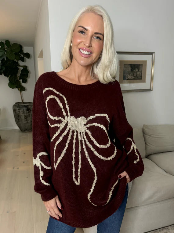 Ruby - Plus size striktrøje med uld og sløjfe i guldtråde