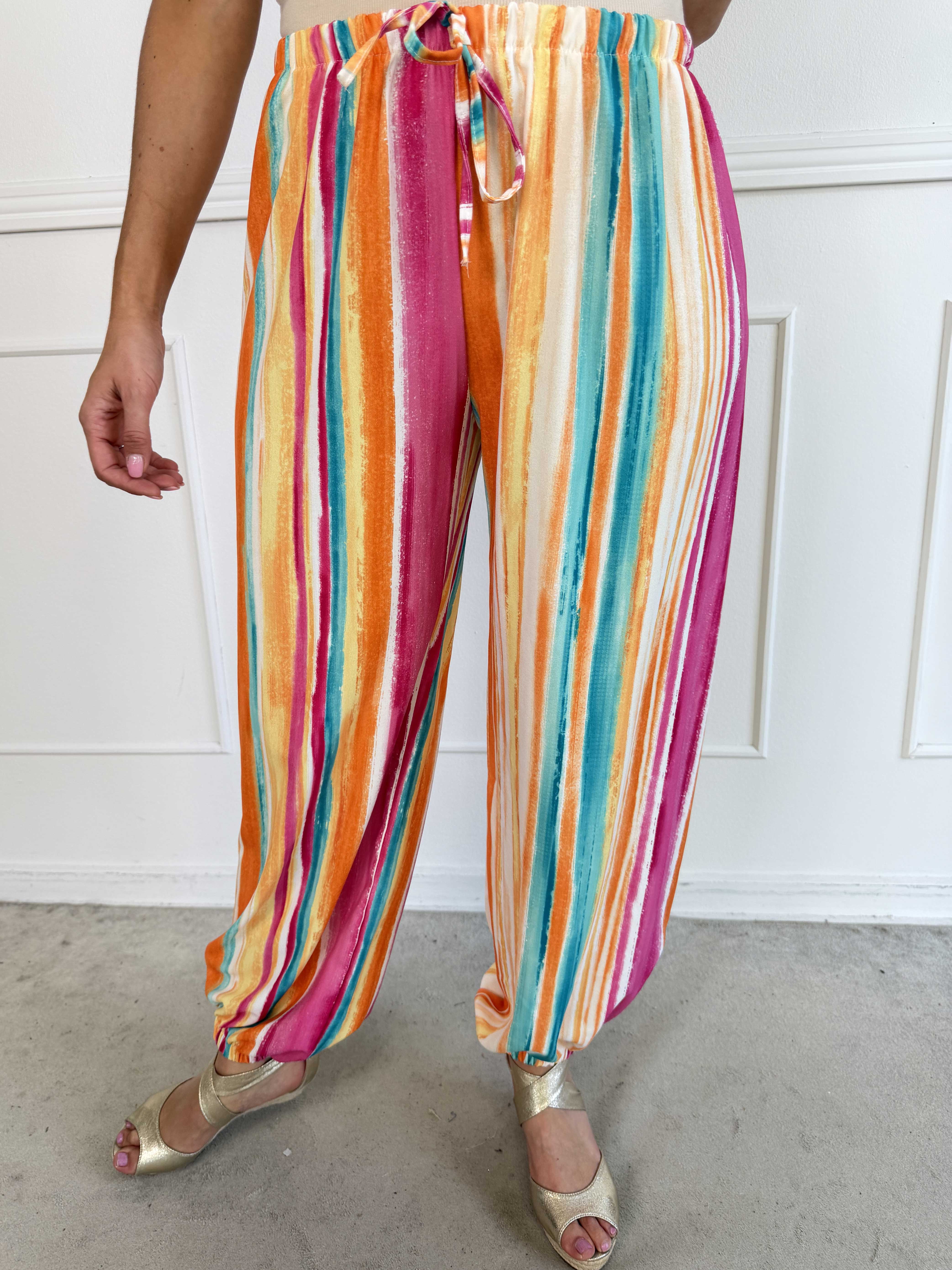 Verna - Plus size stribede bukser i en blød viskoseblanding med elastisk talje