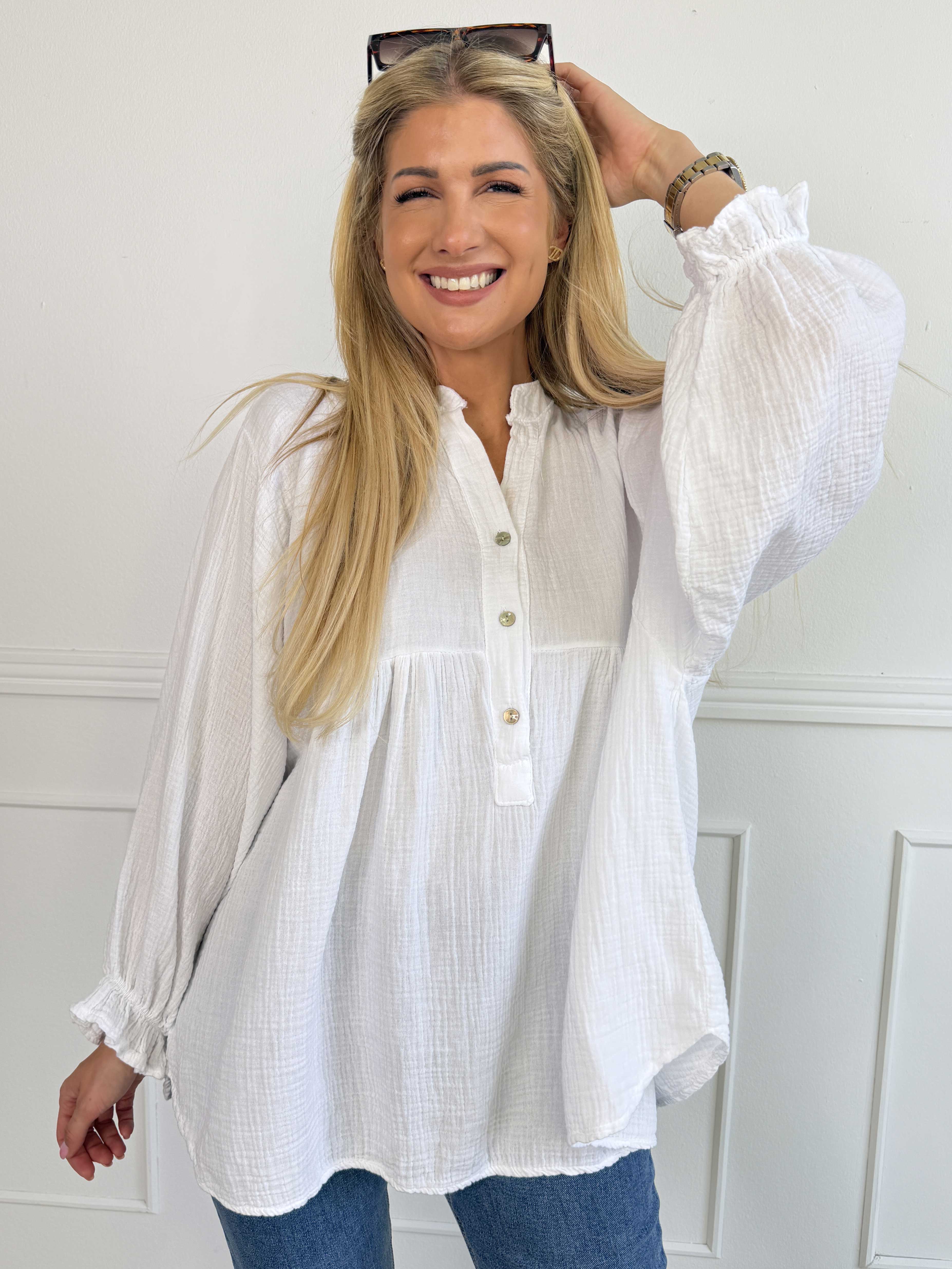 Diva Plain - Plus size tunikaskjorte i blødt musselin-stof