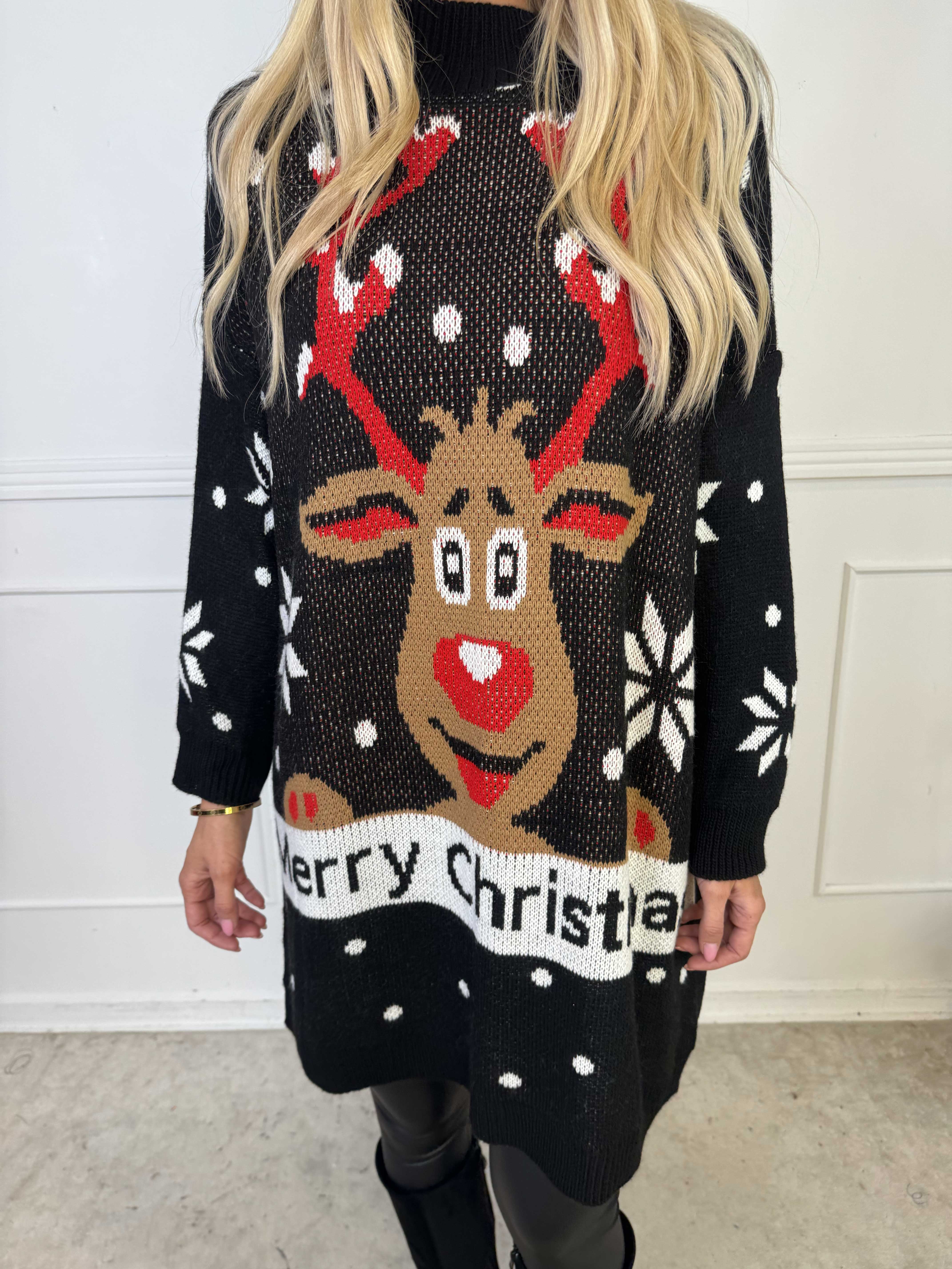 Rudy - Julestrikkjole med rudolf på maven