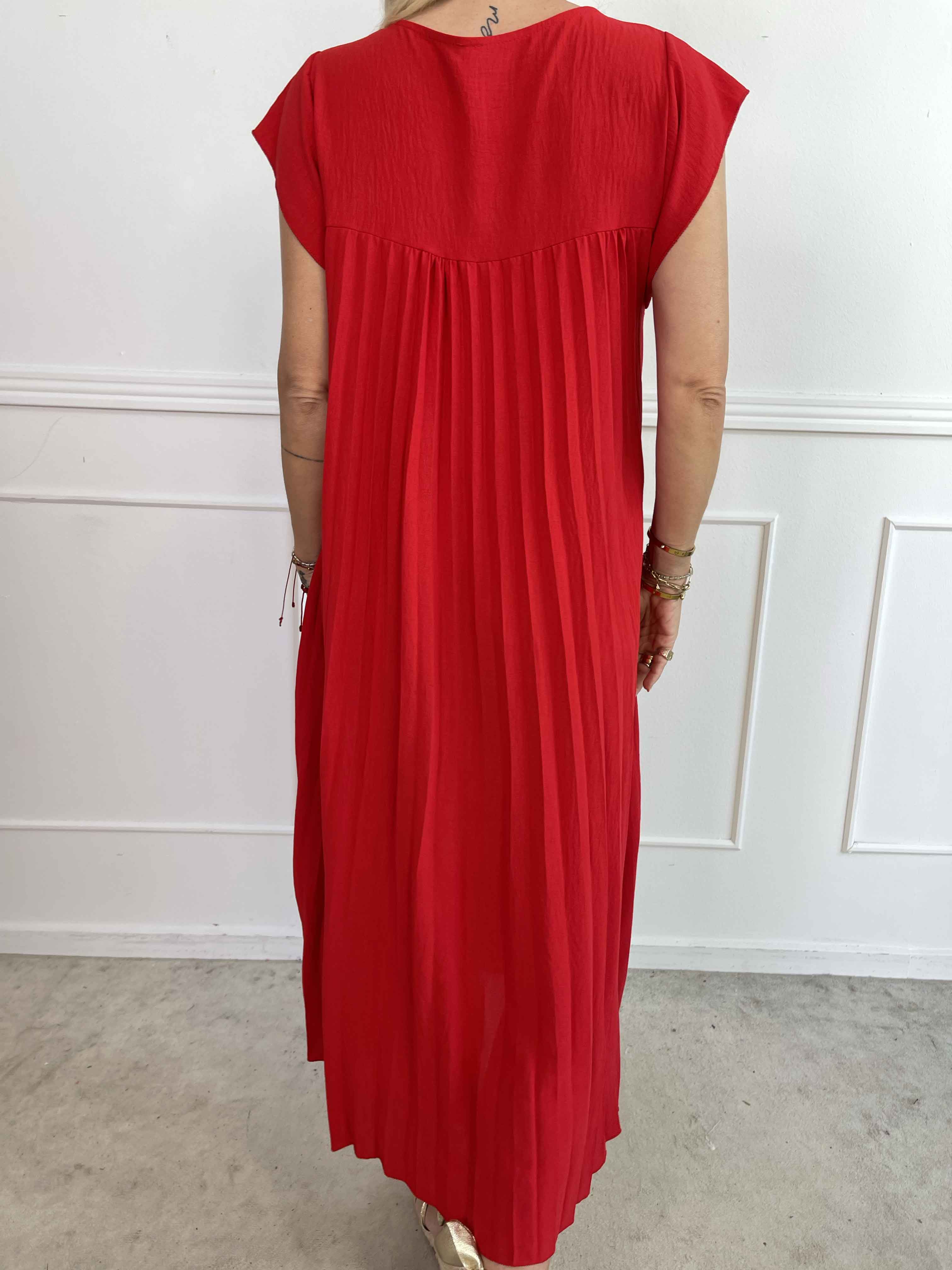 Nancy - Lang kjole med plisseringer og flæseærmer