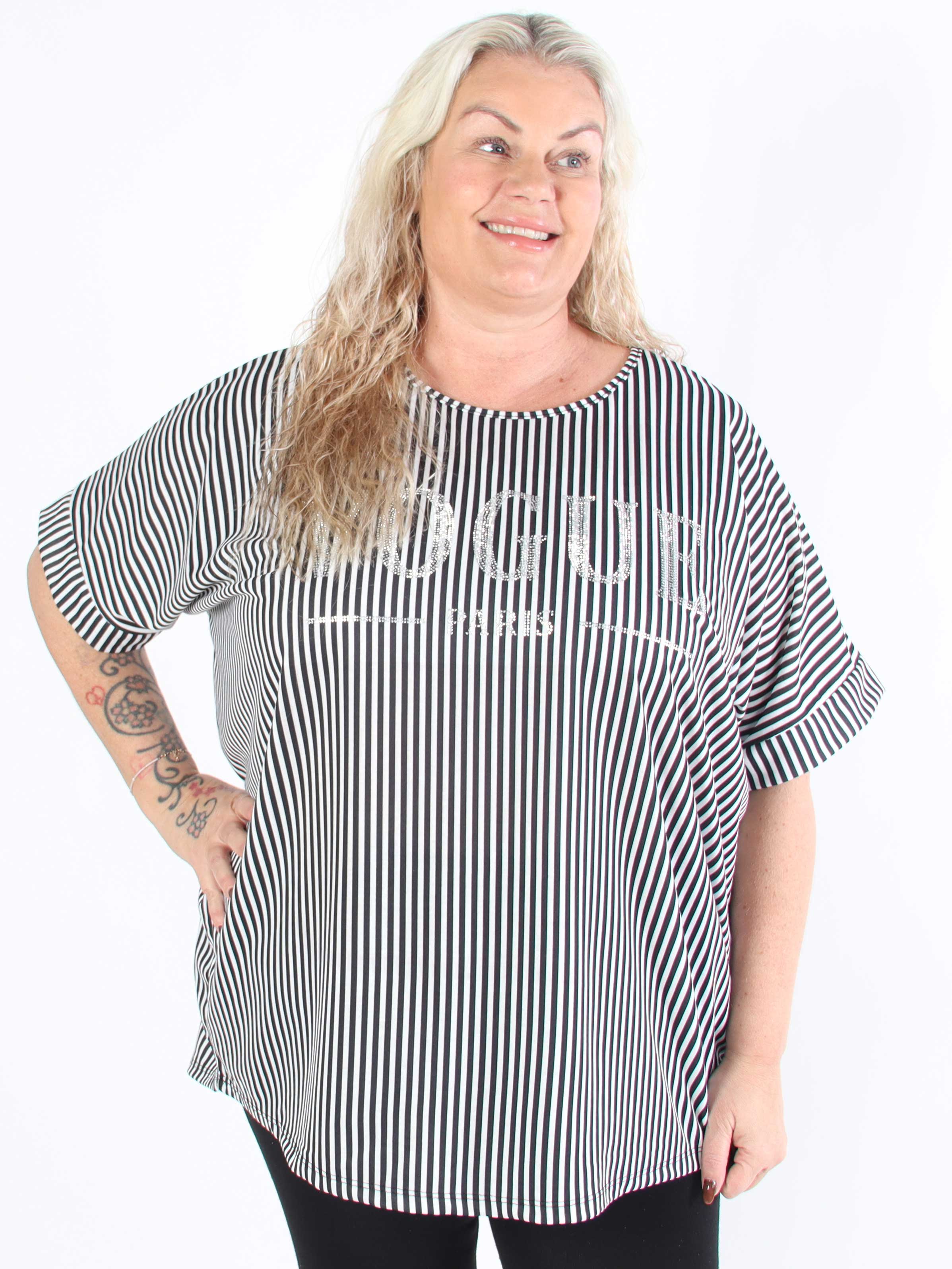 Mintu Stripe - Stribet plus size t-shirt med glittrende similisten