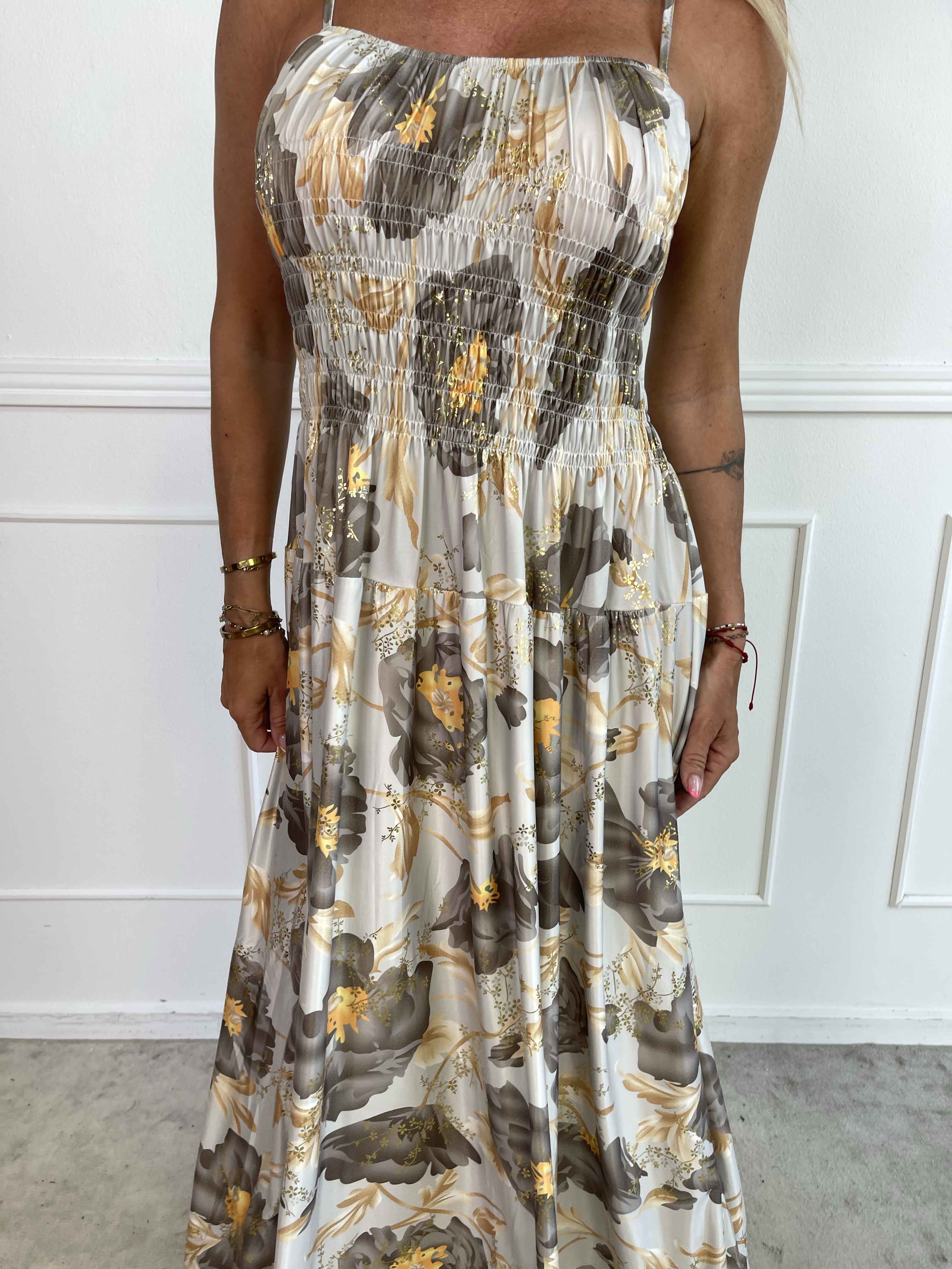 Maira Botanic - Sød elastisk stropkjole med blomsterprint og smock