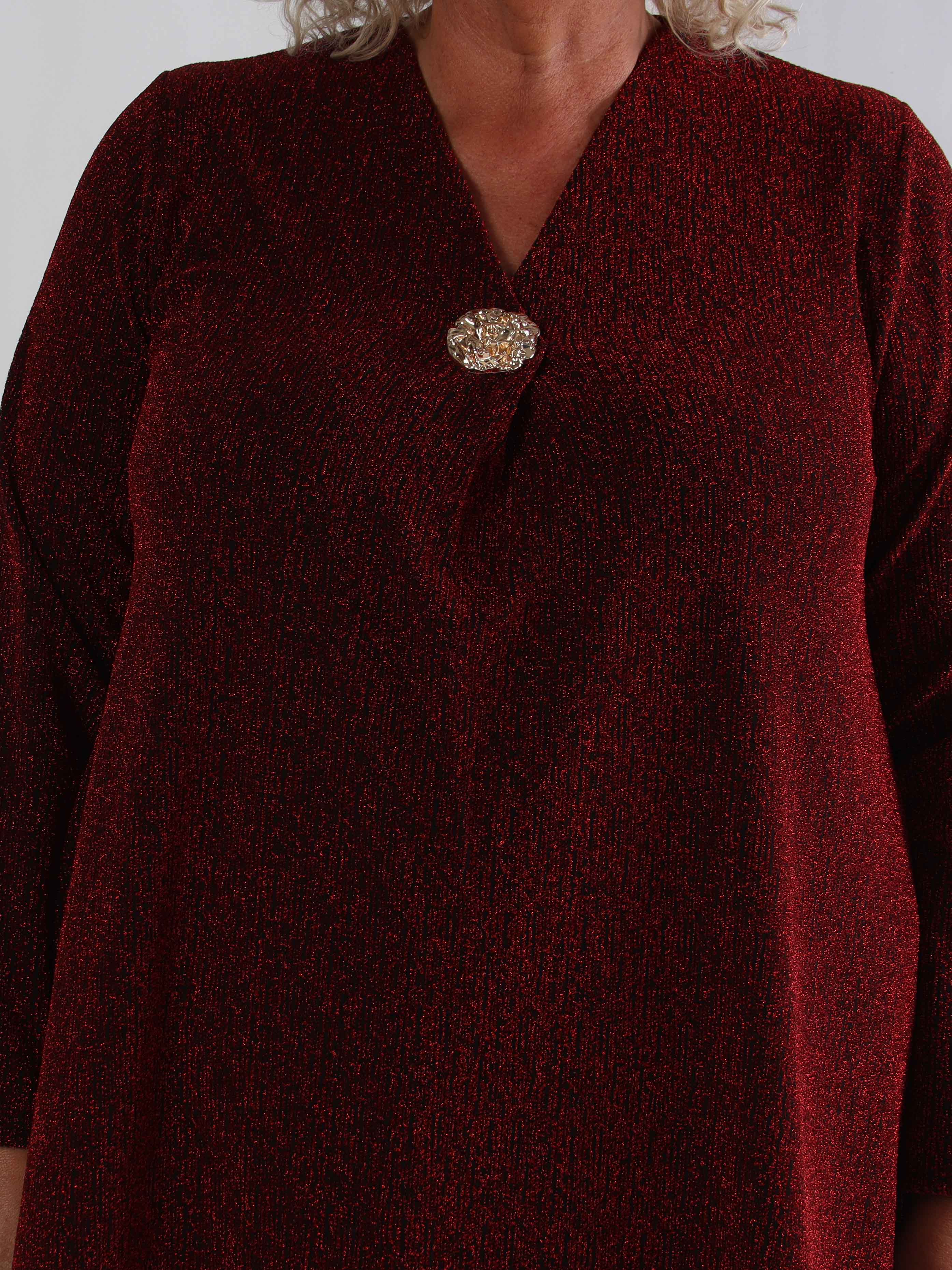 Noelia - Plus size kjole med glimmertråde og guld broche