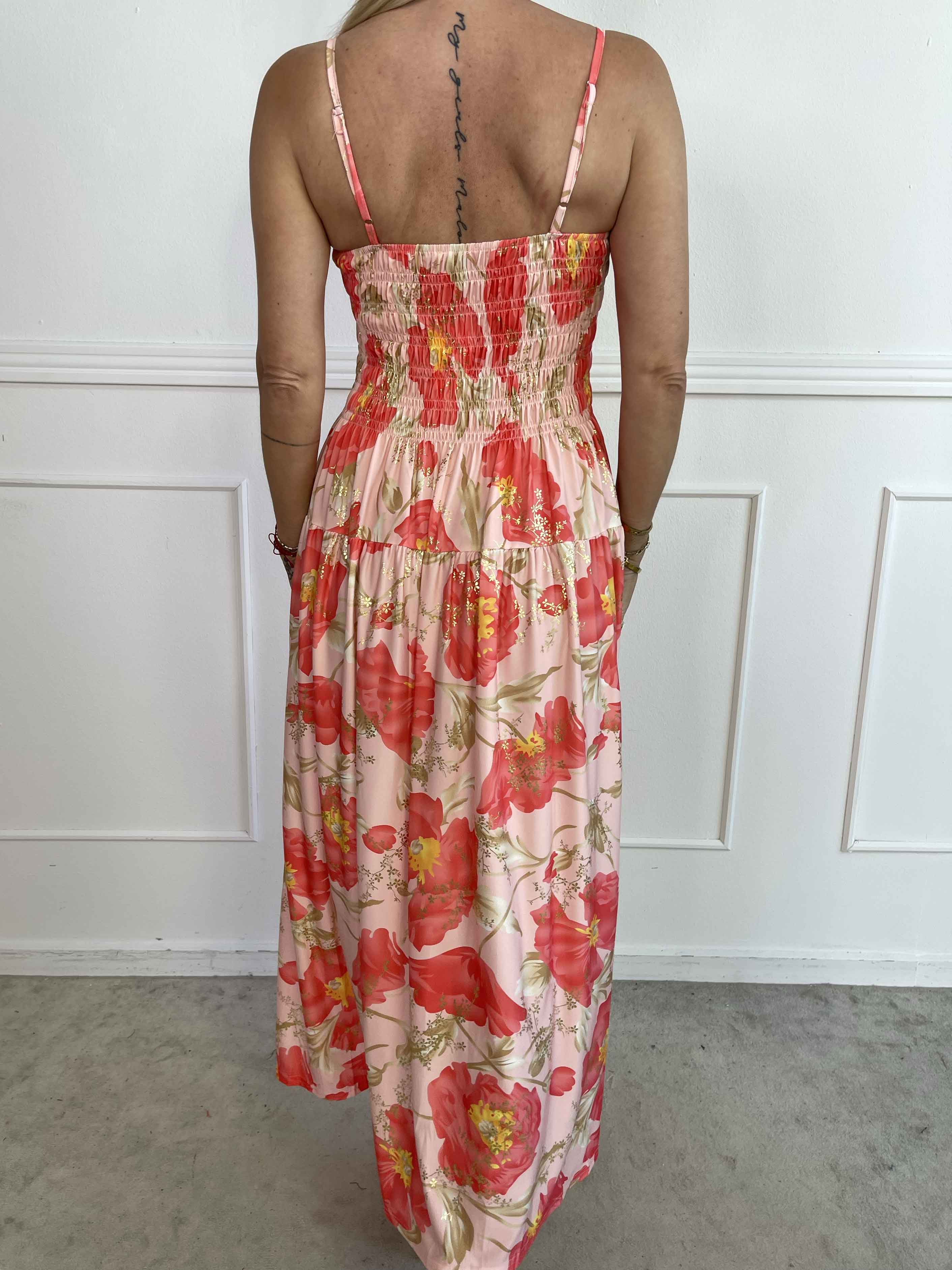 Maira Botanic - Sød elastisk stropkjole med blomsterprint og smock