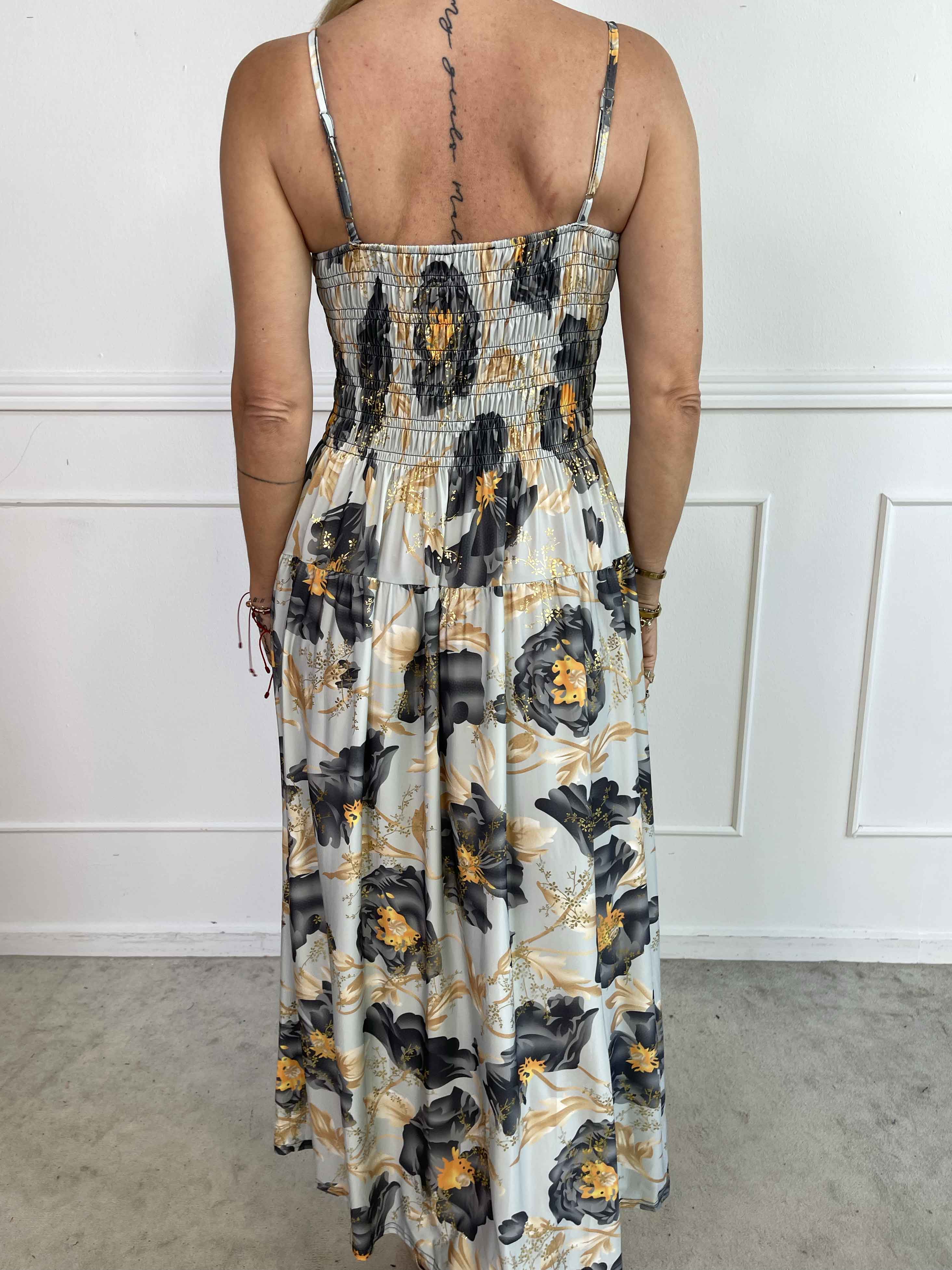 Maira Botanic - Sød elastisk stropkjole med blomsterprint og smock