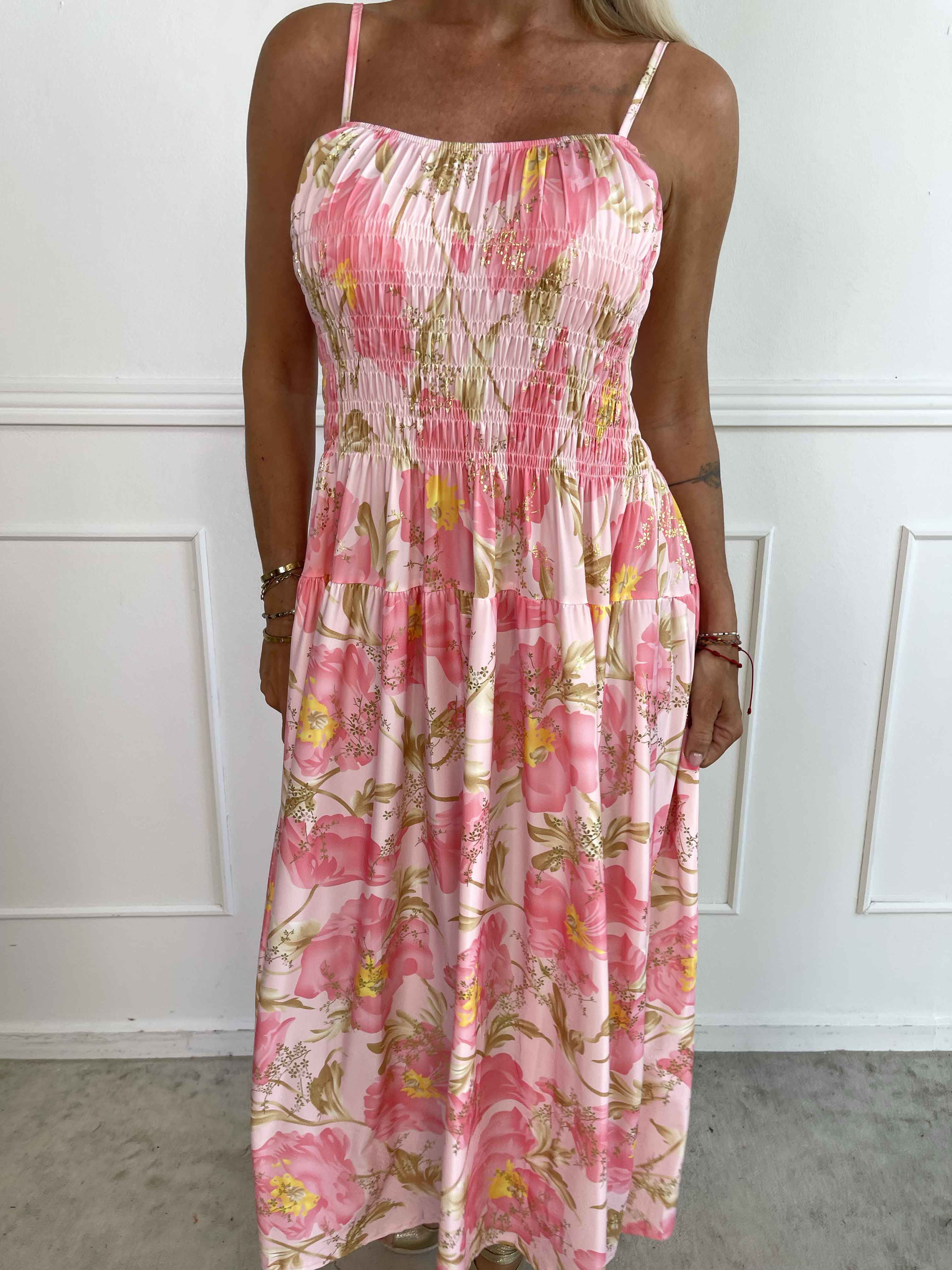 Maira Botanic - Sød elastisk stropkjole med blomsterprint og smock