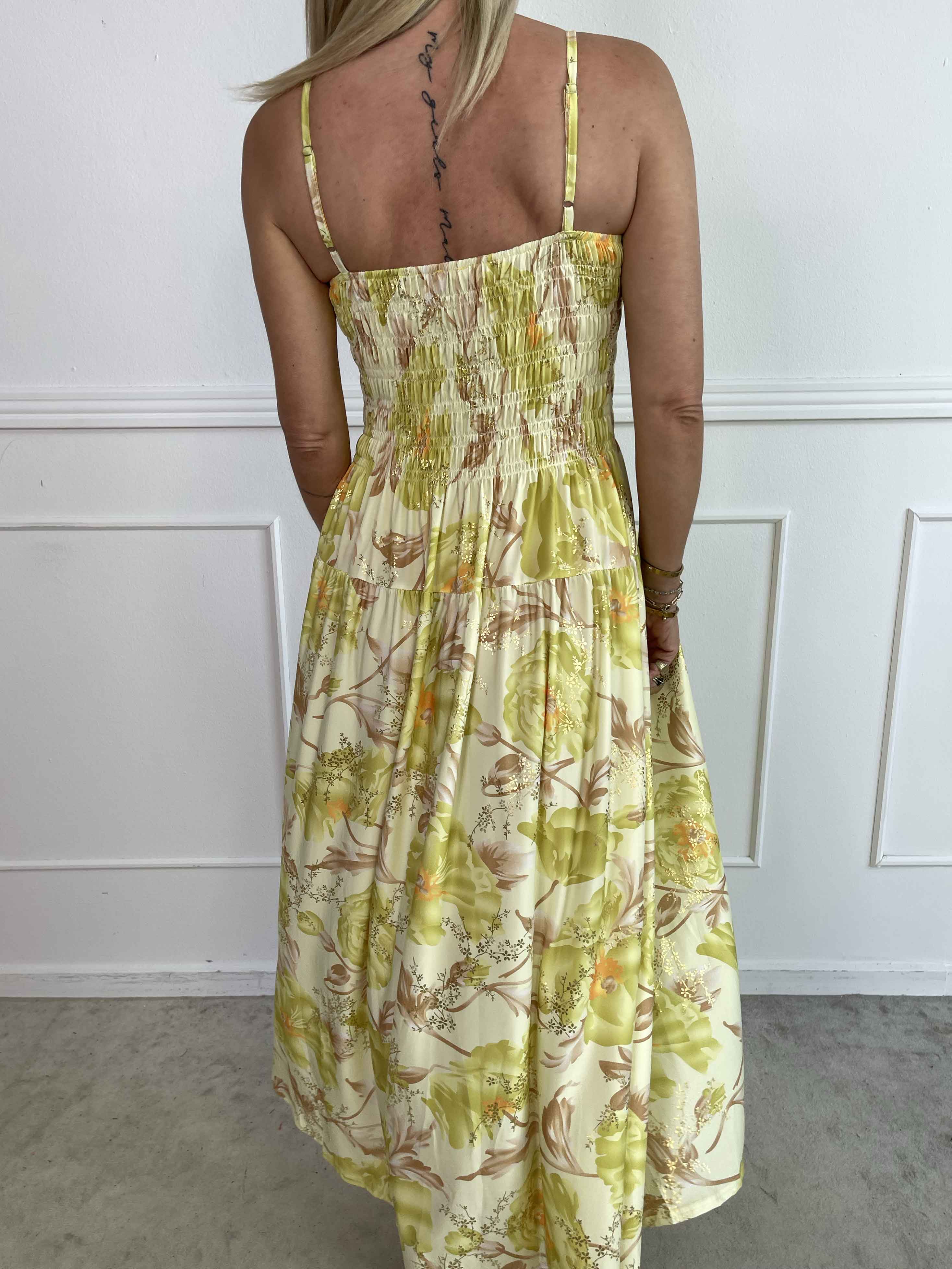 Maira Botanic - Sød elastisk stropkjole med blomsterprint og smock