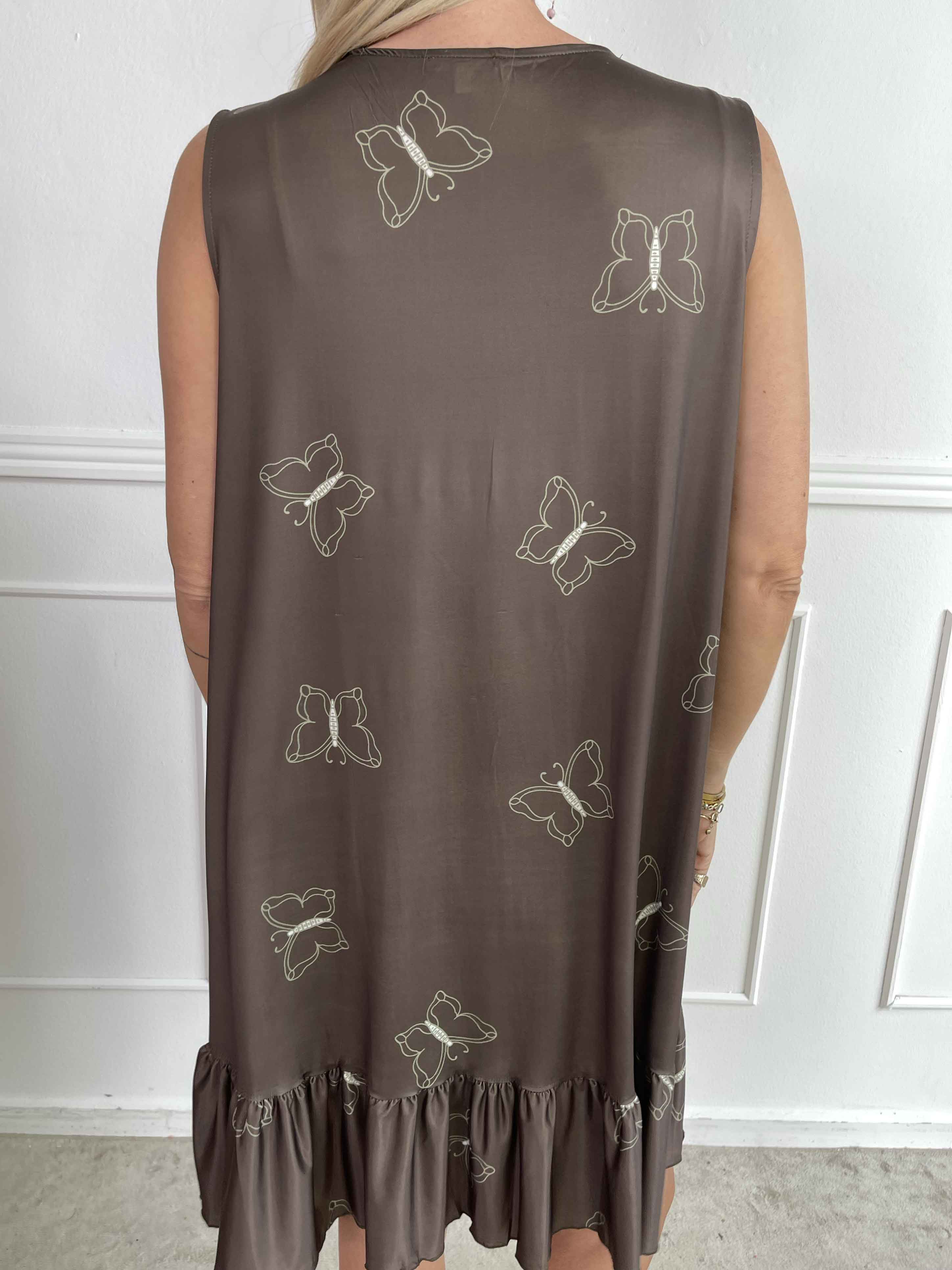 Aurelia - Sommerkjole med sommerfugleprint og flæsekant