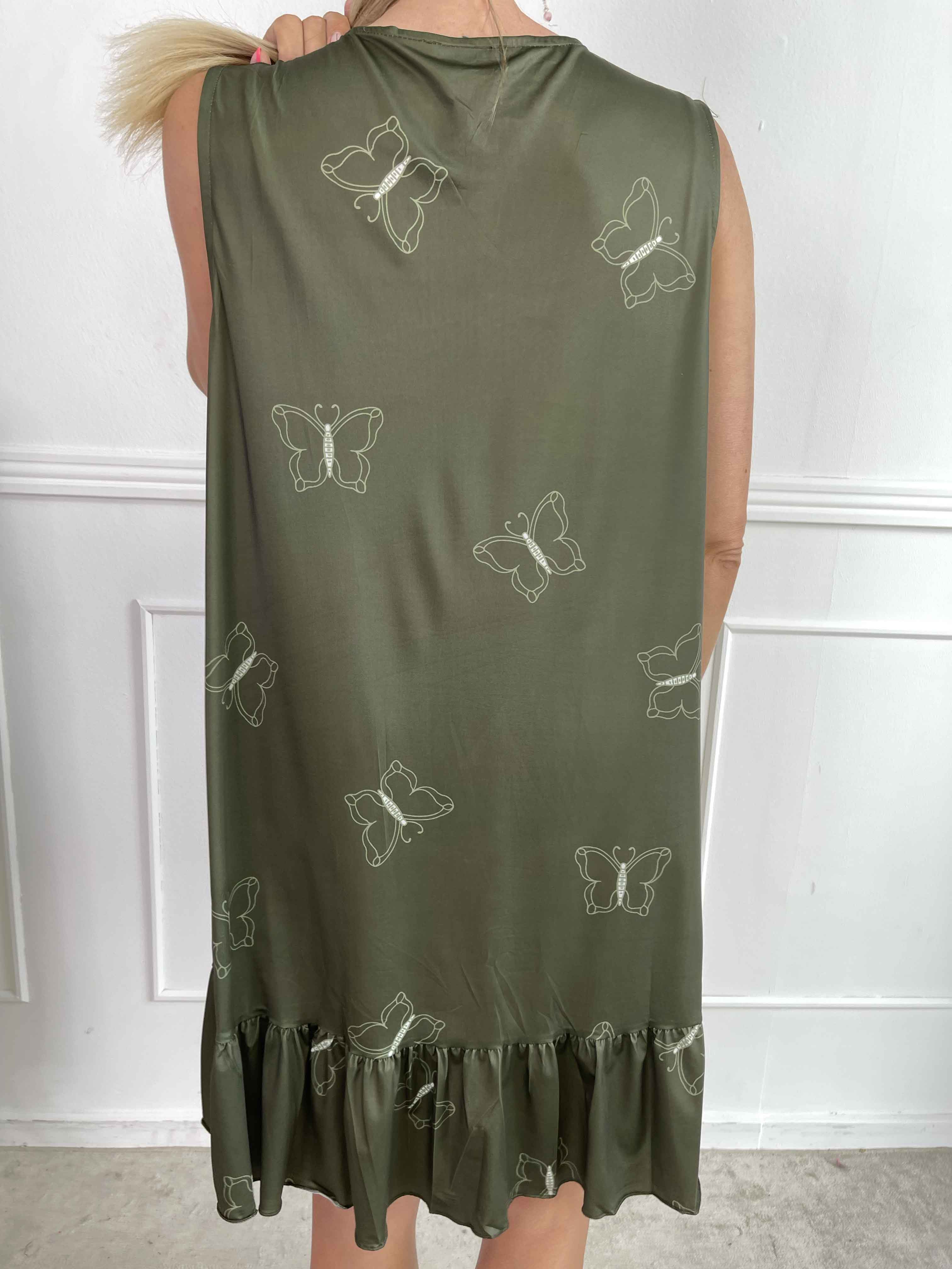 Aurelia - Sommerkjole med sommerfugleprint og flæsekant