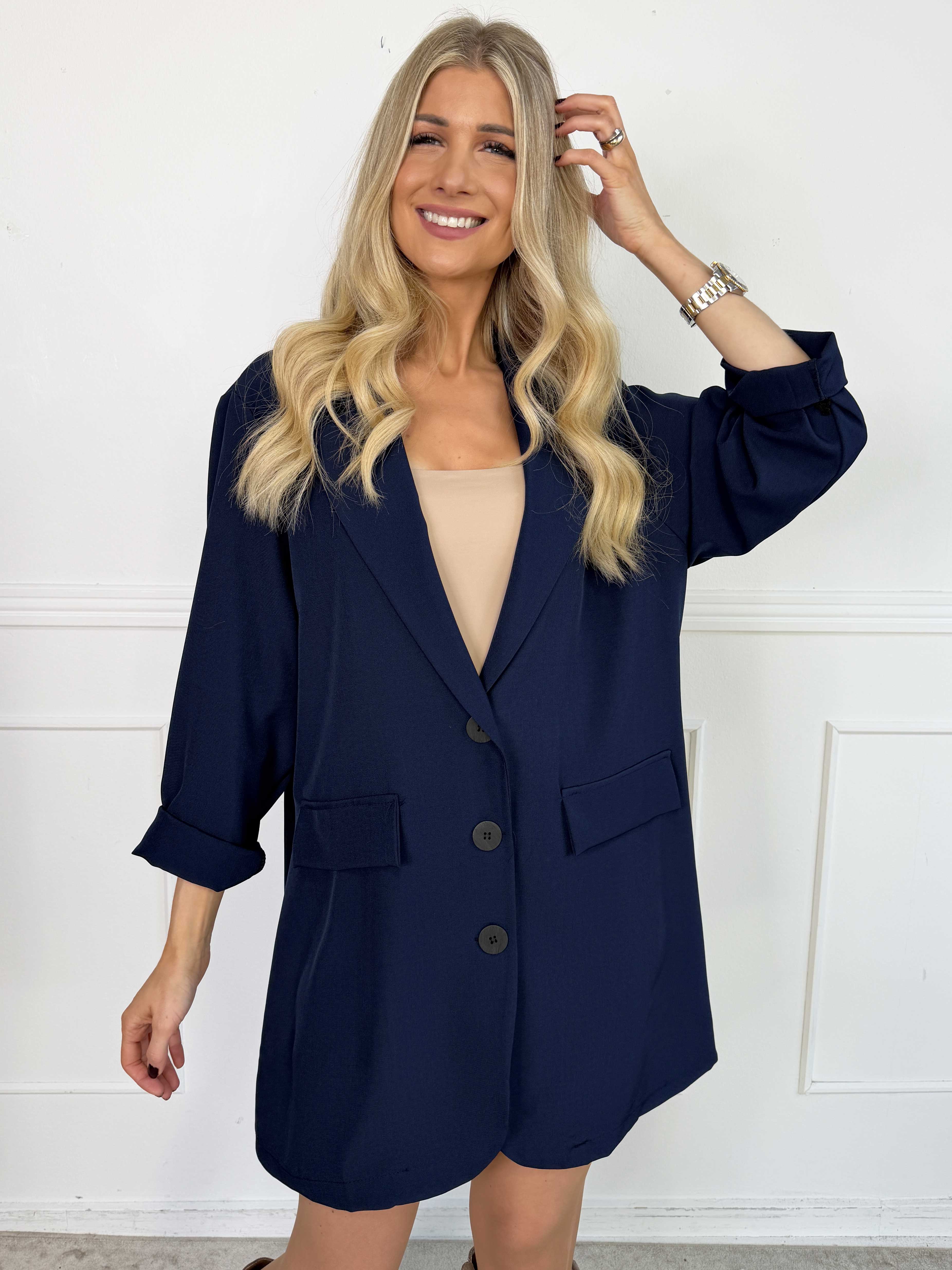 Lanthe Long Plain - Lang ensfarvet blazer