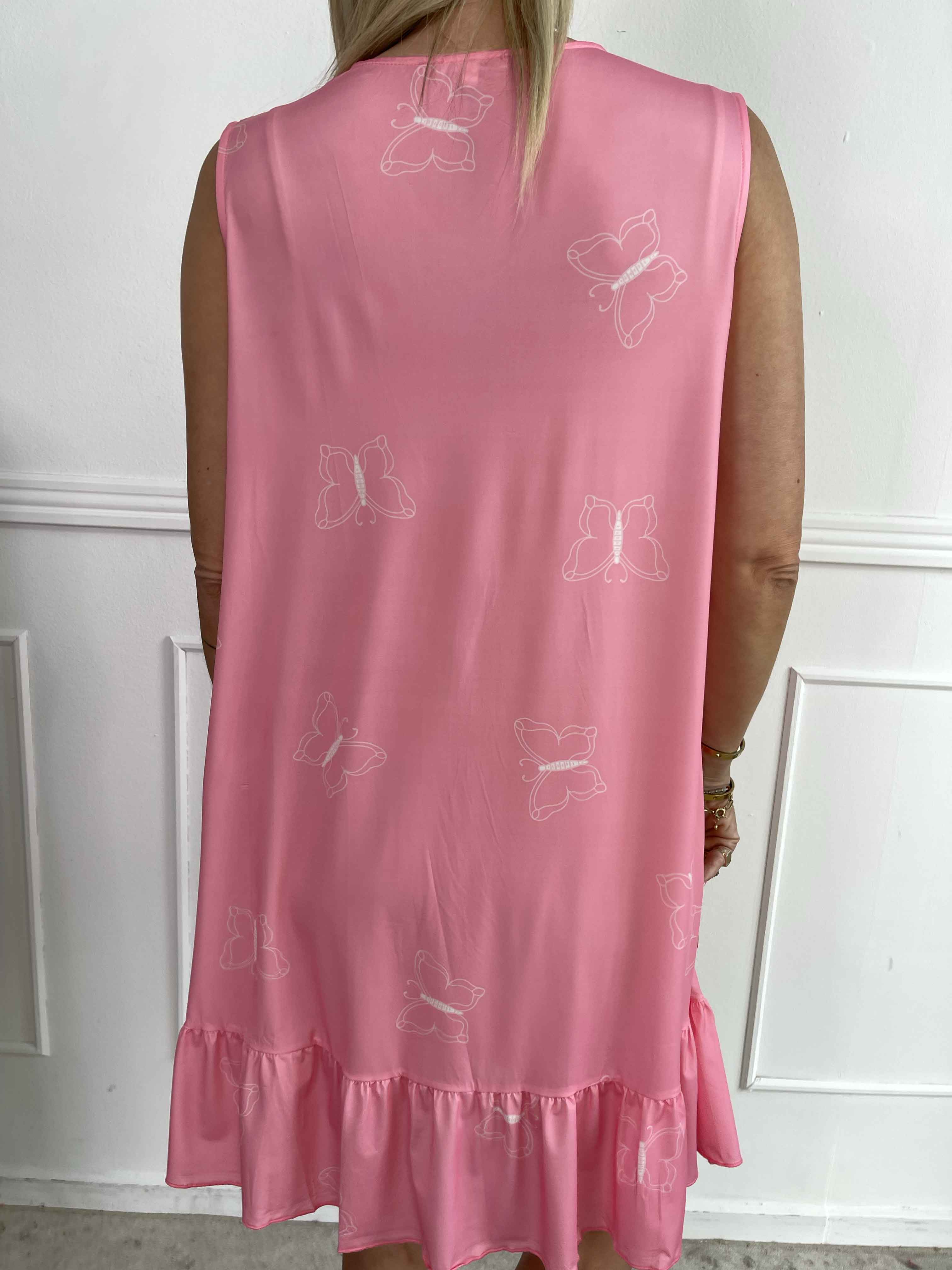 Aurelia - Sommerkjole med sommerfugleprint og flæsekant