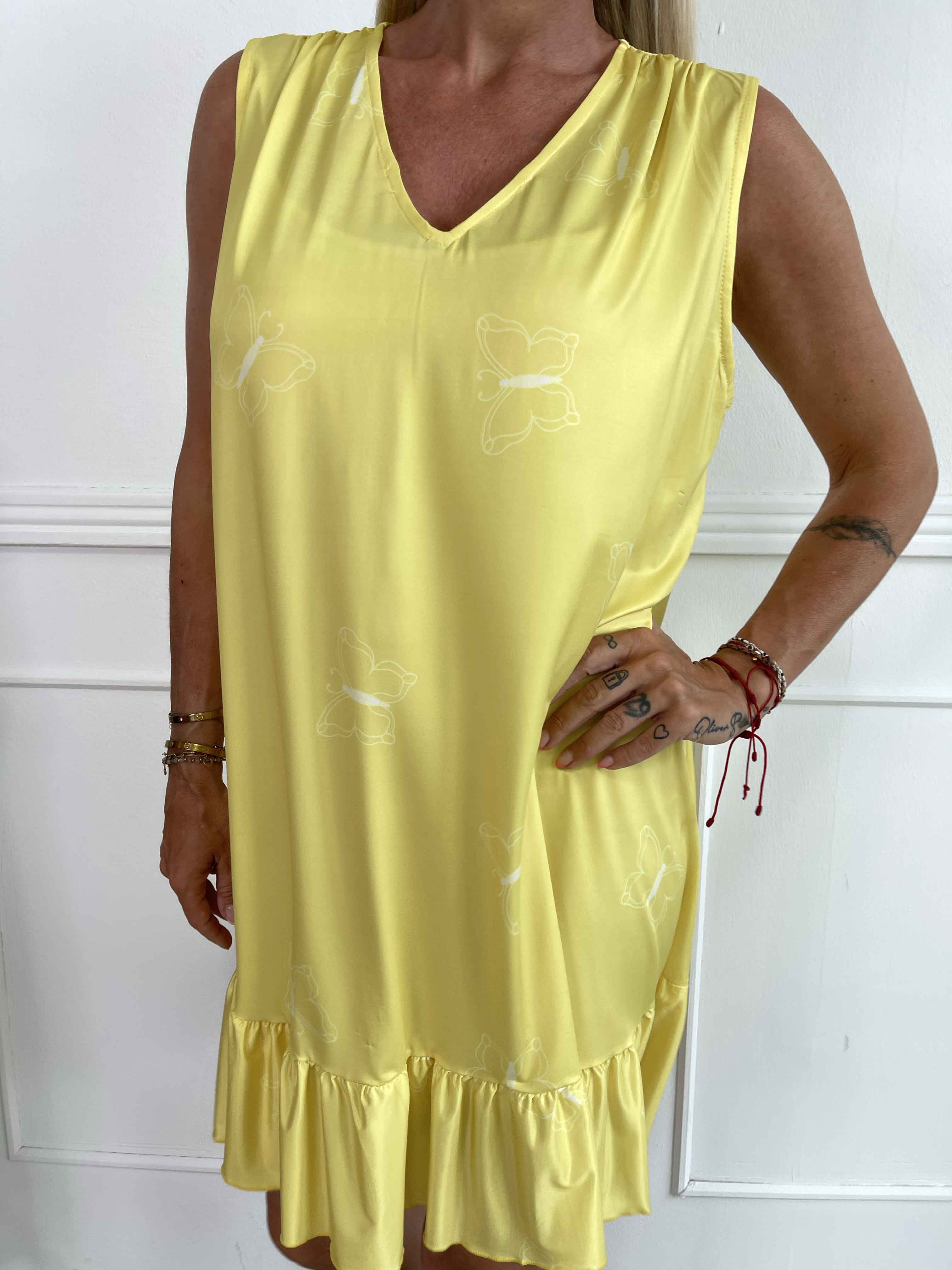 Aurelia - Sommerkjole med sommerfugleprint og flæsekant