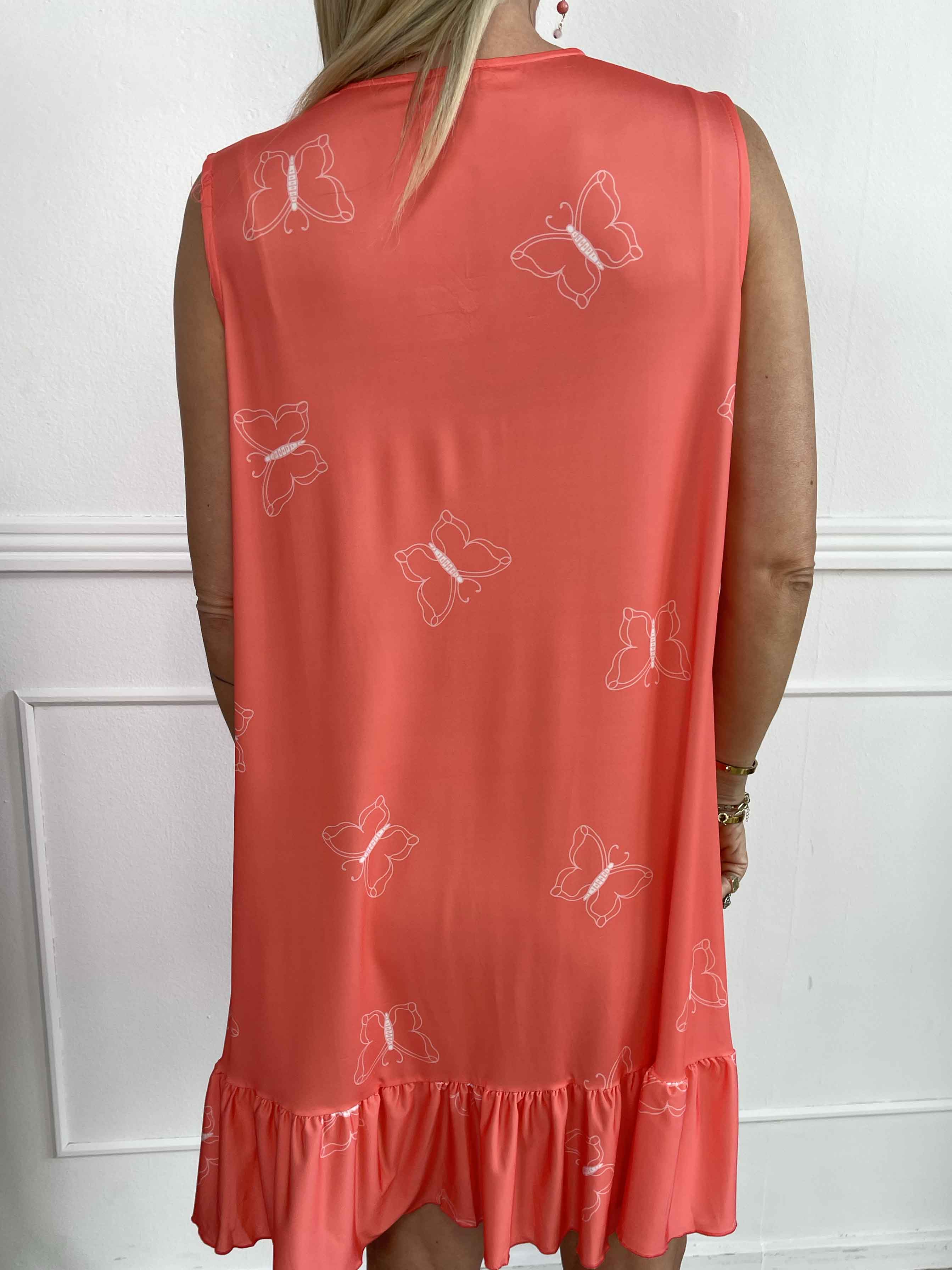 Aurelia - Sommerkjole med sommerfugleprint og flæsekant