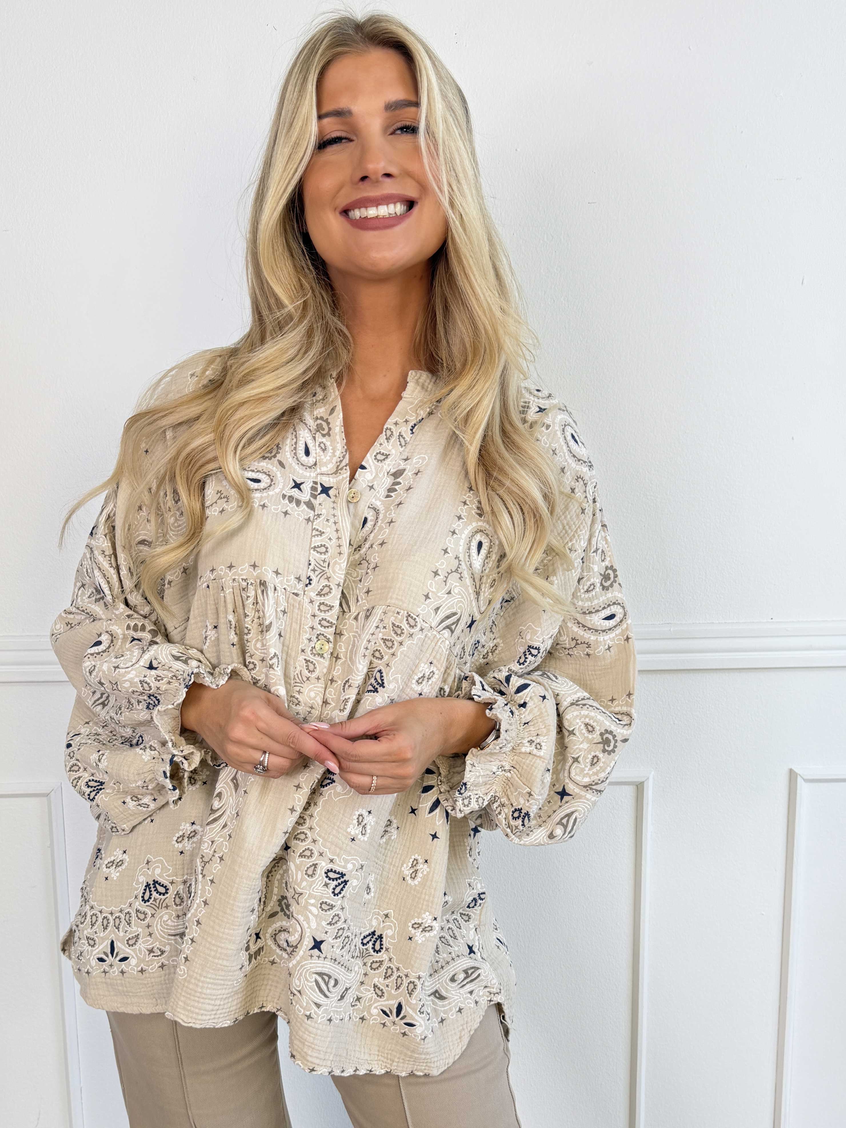 Diva Paisley - Plus size tunika i blødt bomulds musselin-stof med paisley mønster