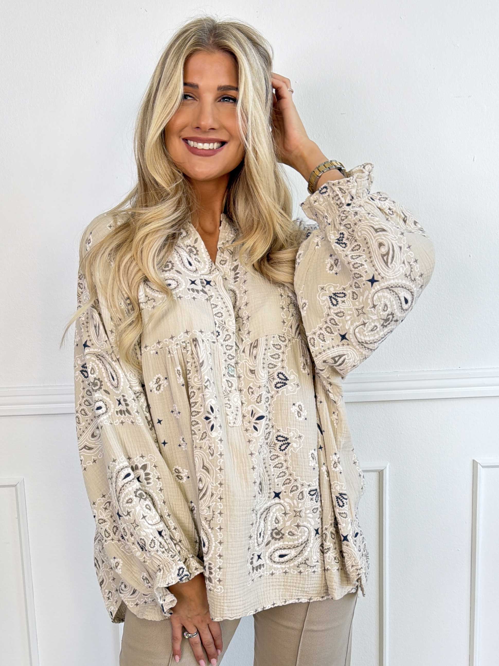 Diva Paisley - Plus size tunika i blødt bomulds musselin-stof med paisley mønster