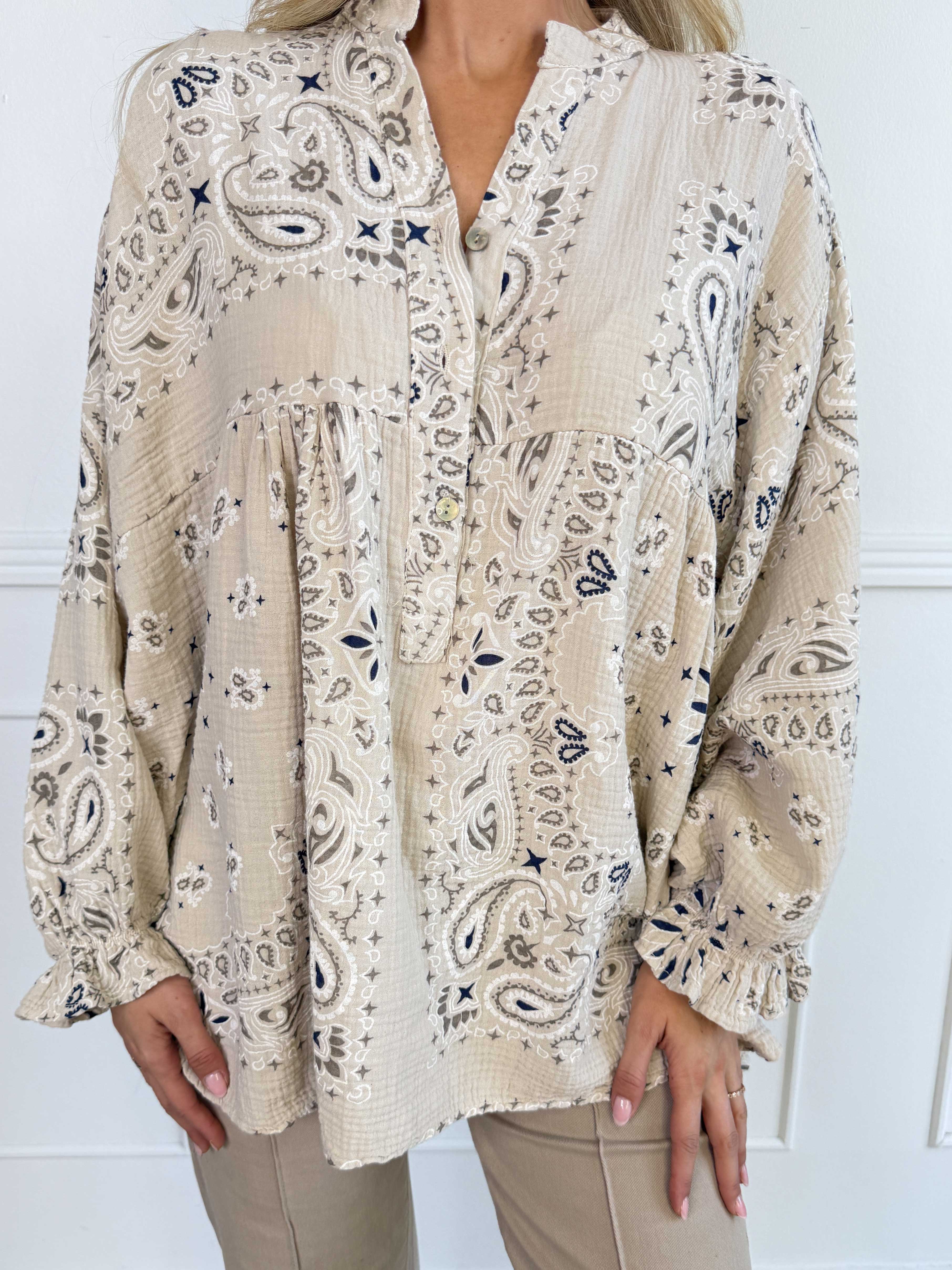 Diva Paisley - Plus size tunika i blødt bomulds musselin-stof med paisley mønster