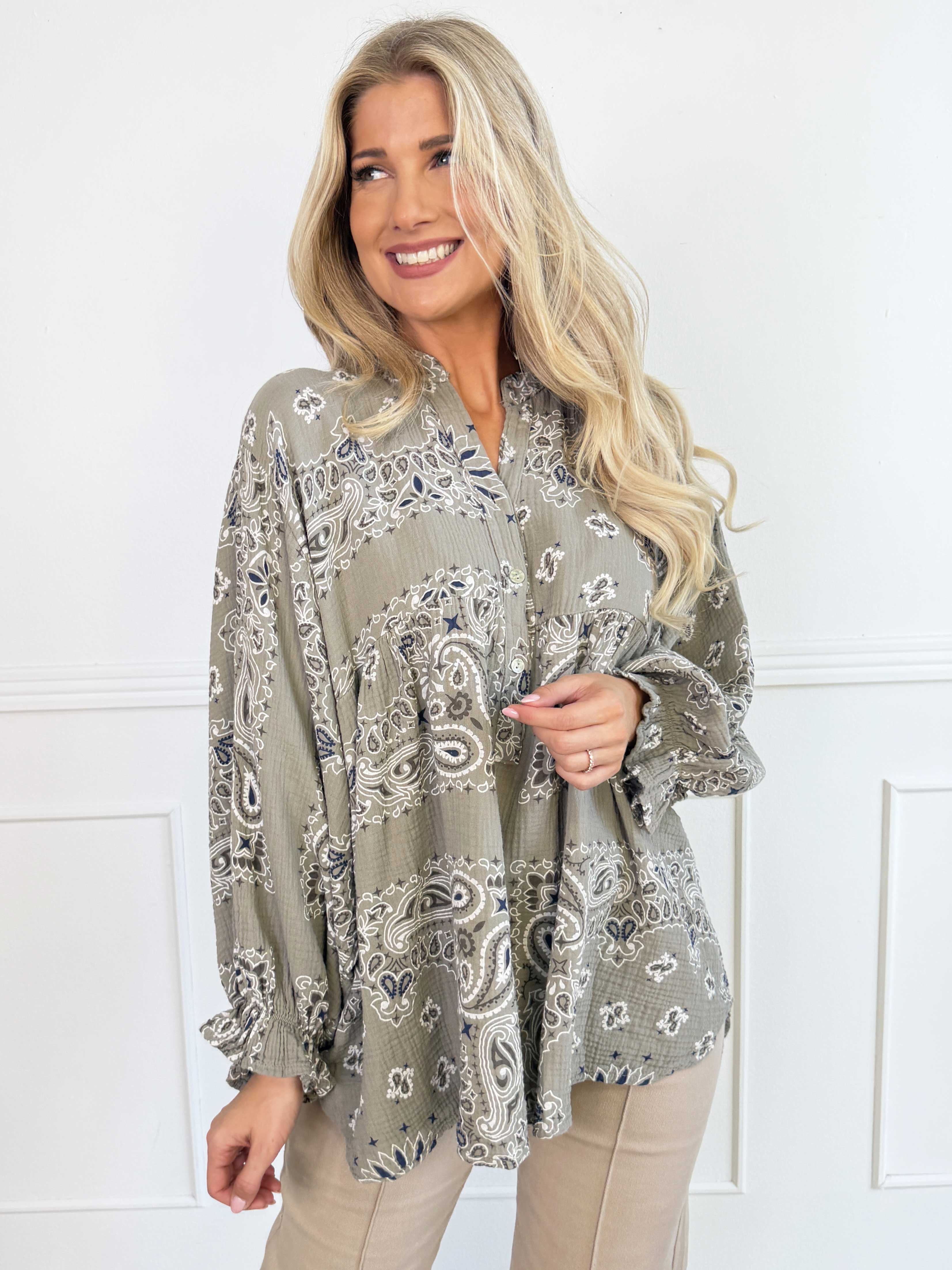 Diva Paisley - Plus size tunika i blødt bomulds musselin-stof med paisley mønster