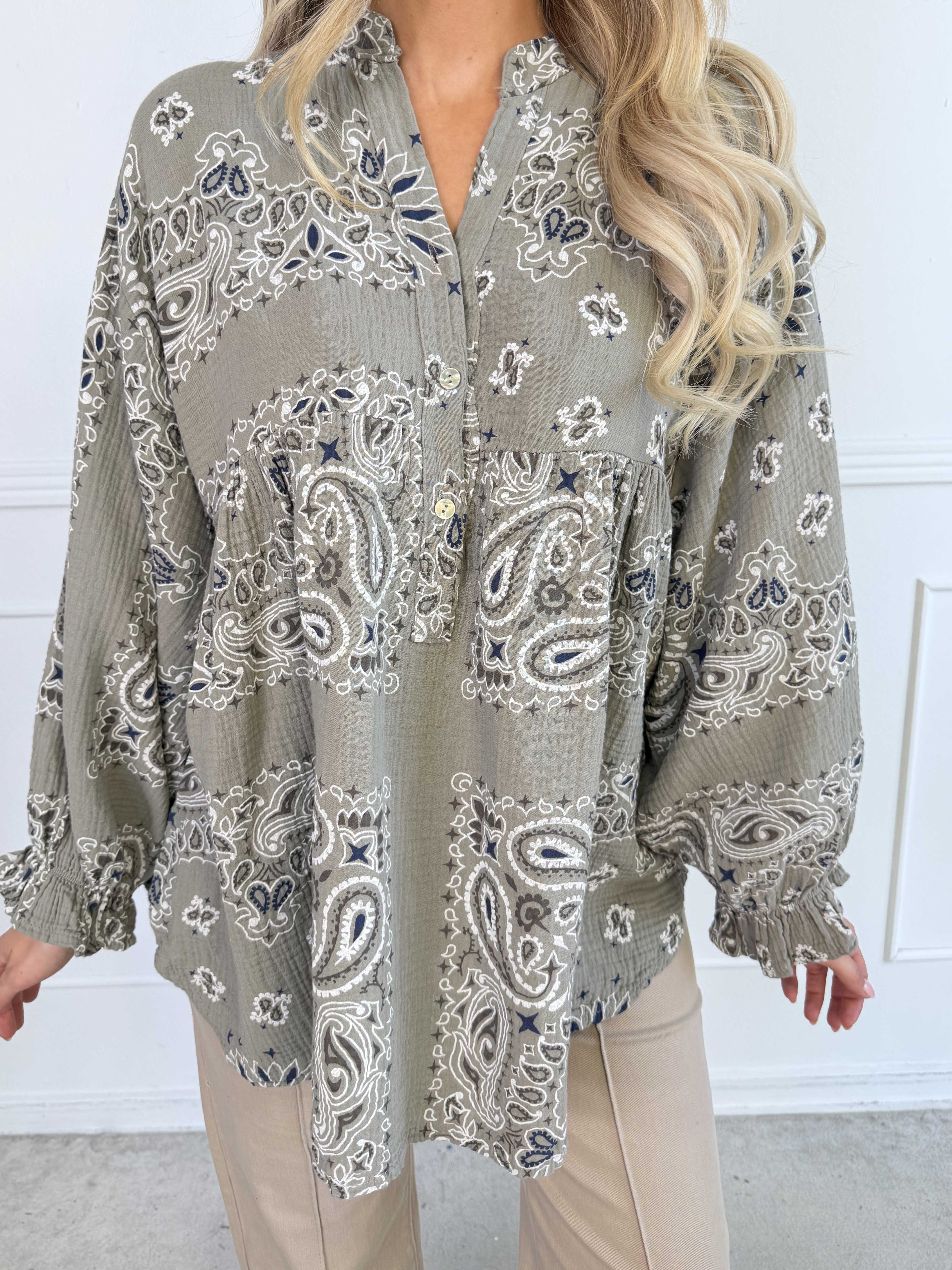 Diva Paisley - Plus size tunika i blødt bomulds musselin-stof med paisley mønster