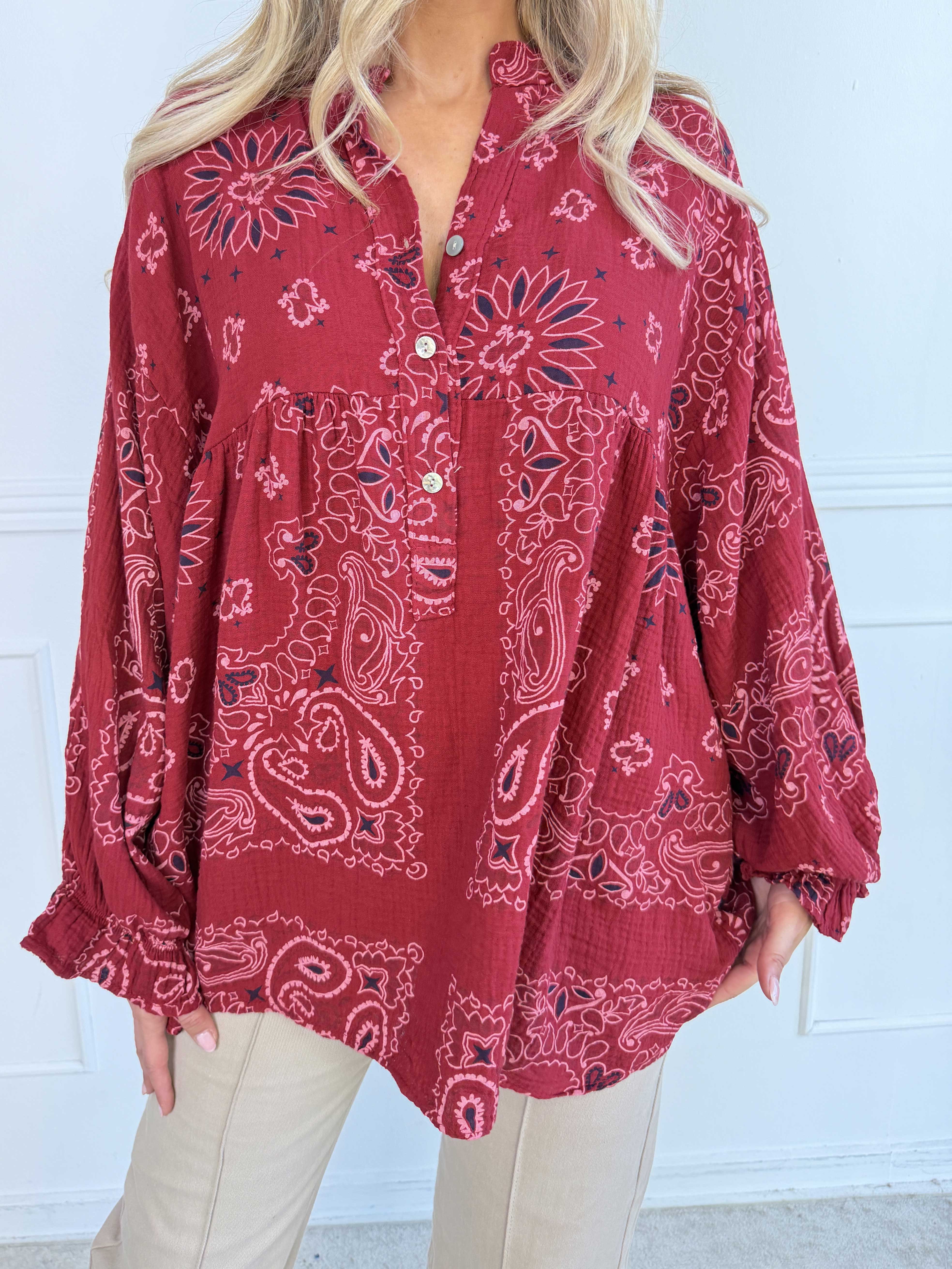 Diva Paisley - Plus size tunika i blødt bomulds musselin-stof med paisley mønster