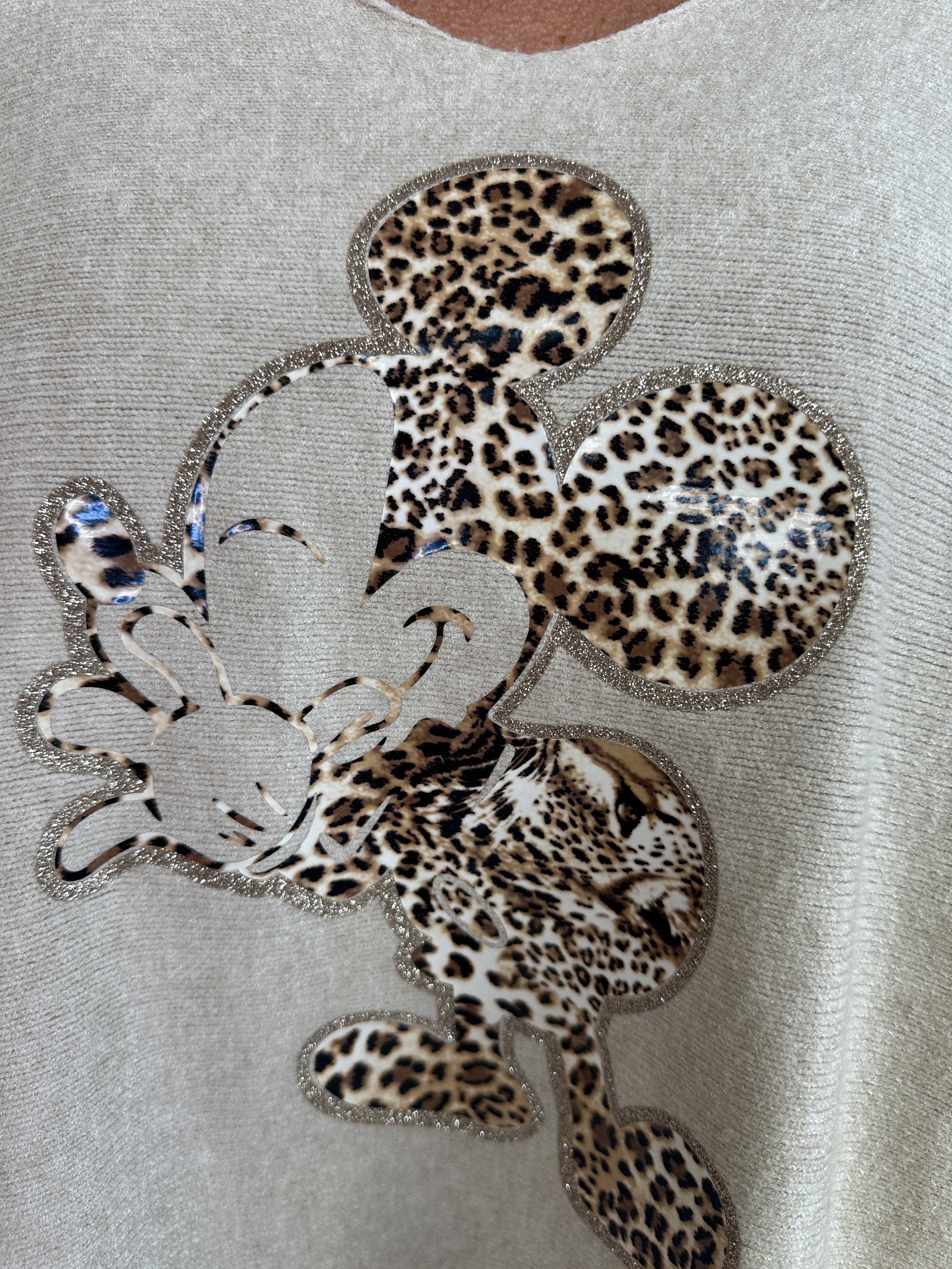 Mouse - Blød strikbluse med mickey tryk i leo