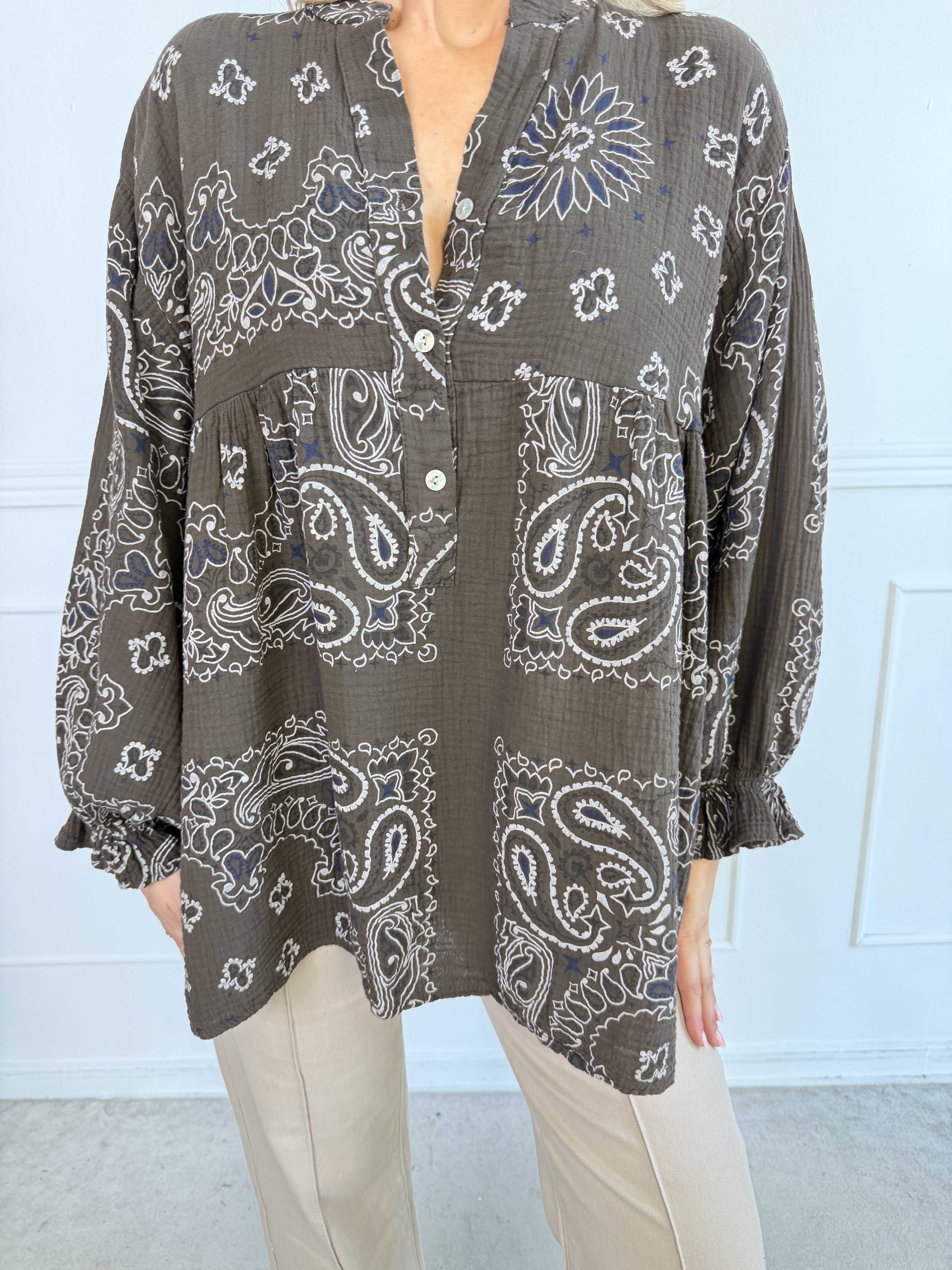 Diva Paisley - Plus size tunika i blødt bomulds musselin-stof med paisley mønster