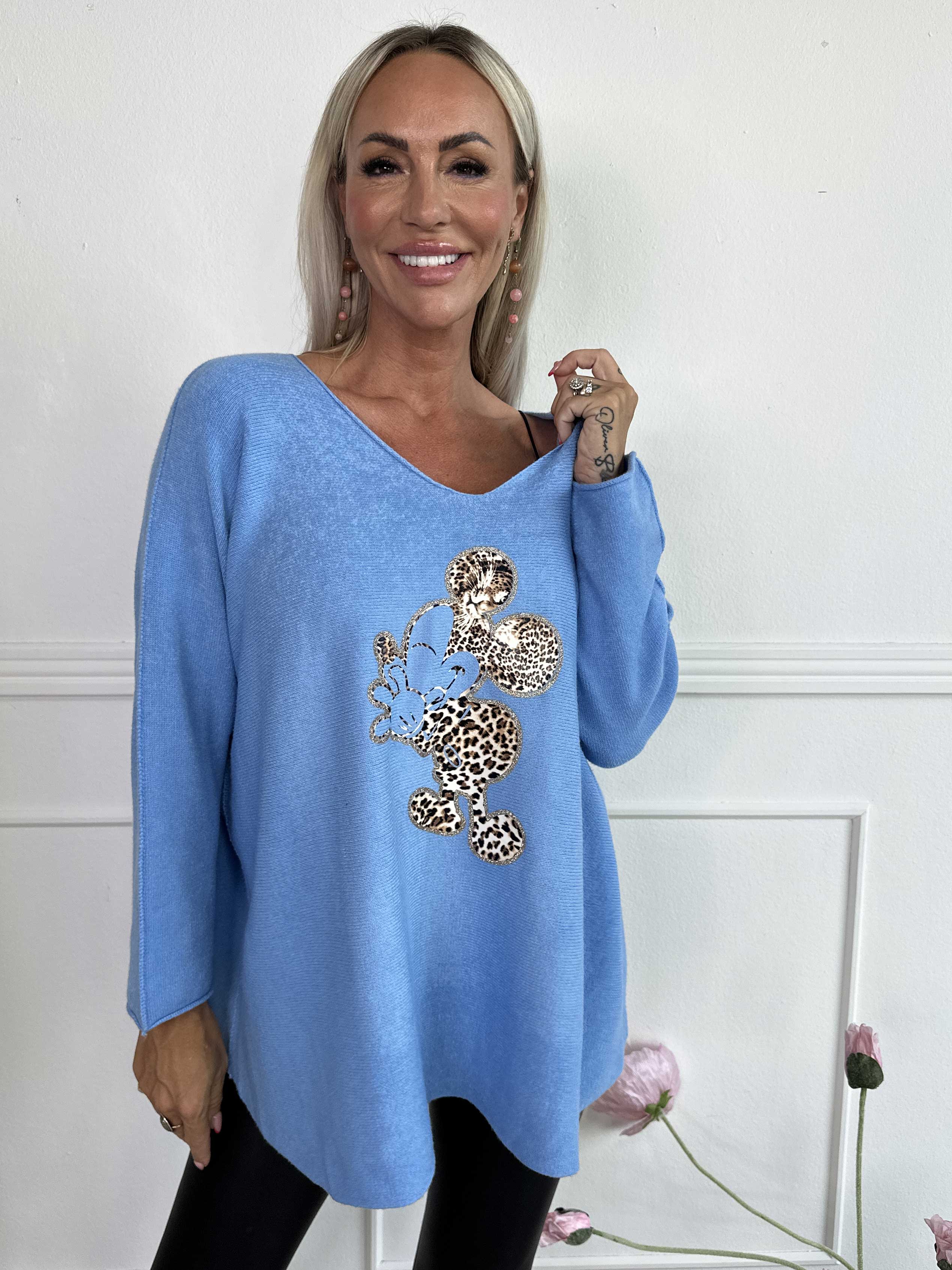 Mouse - Blød strikbluse med mickey tryk i leo