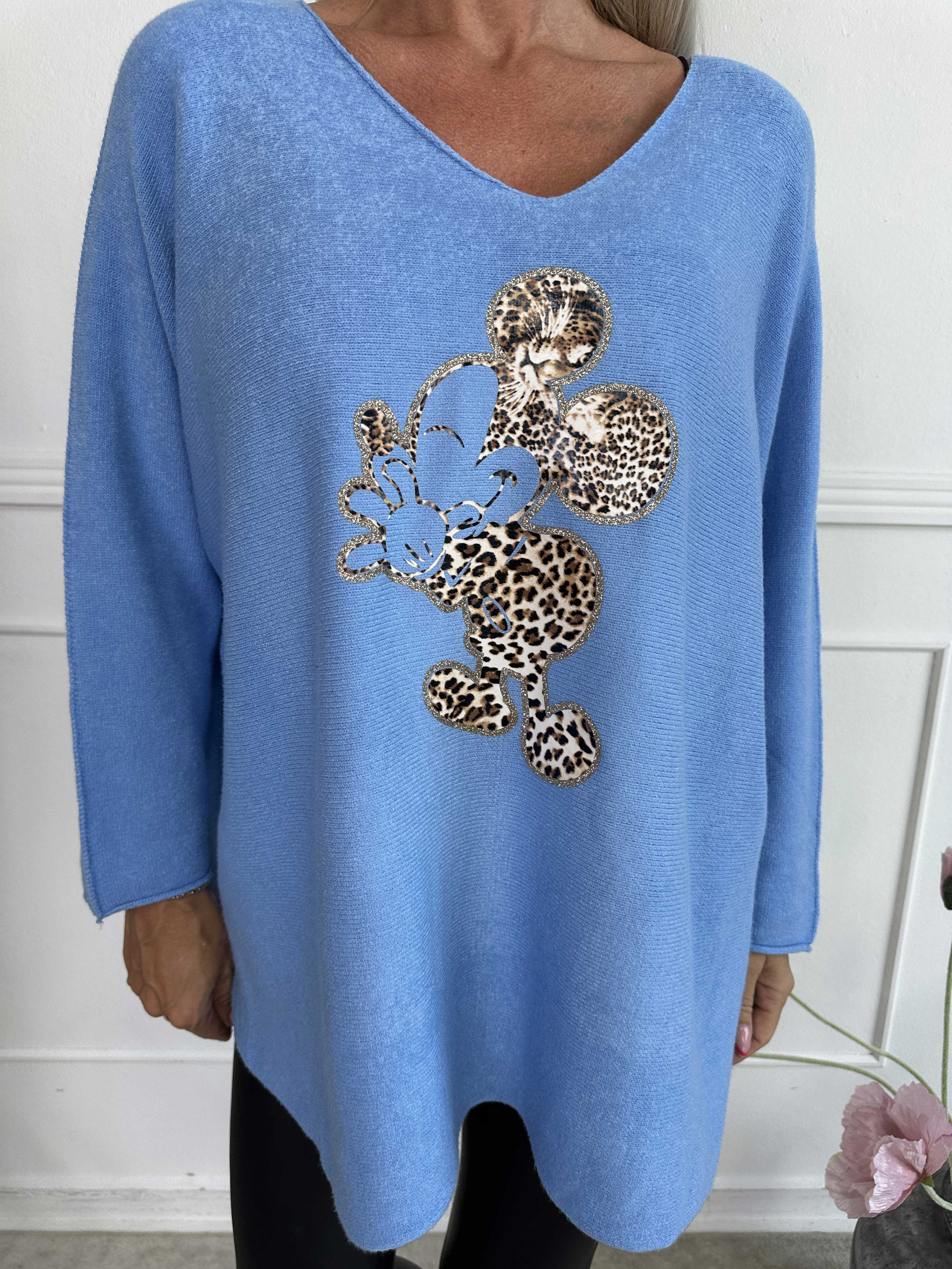 Mouse - Blød strikbluse med mickey tryk i leo