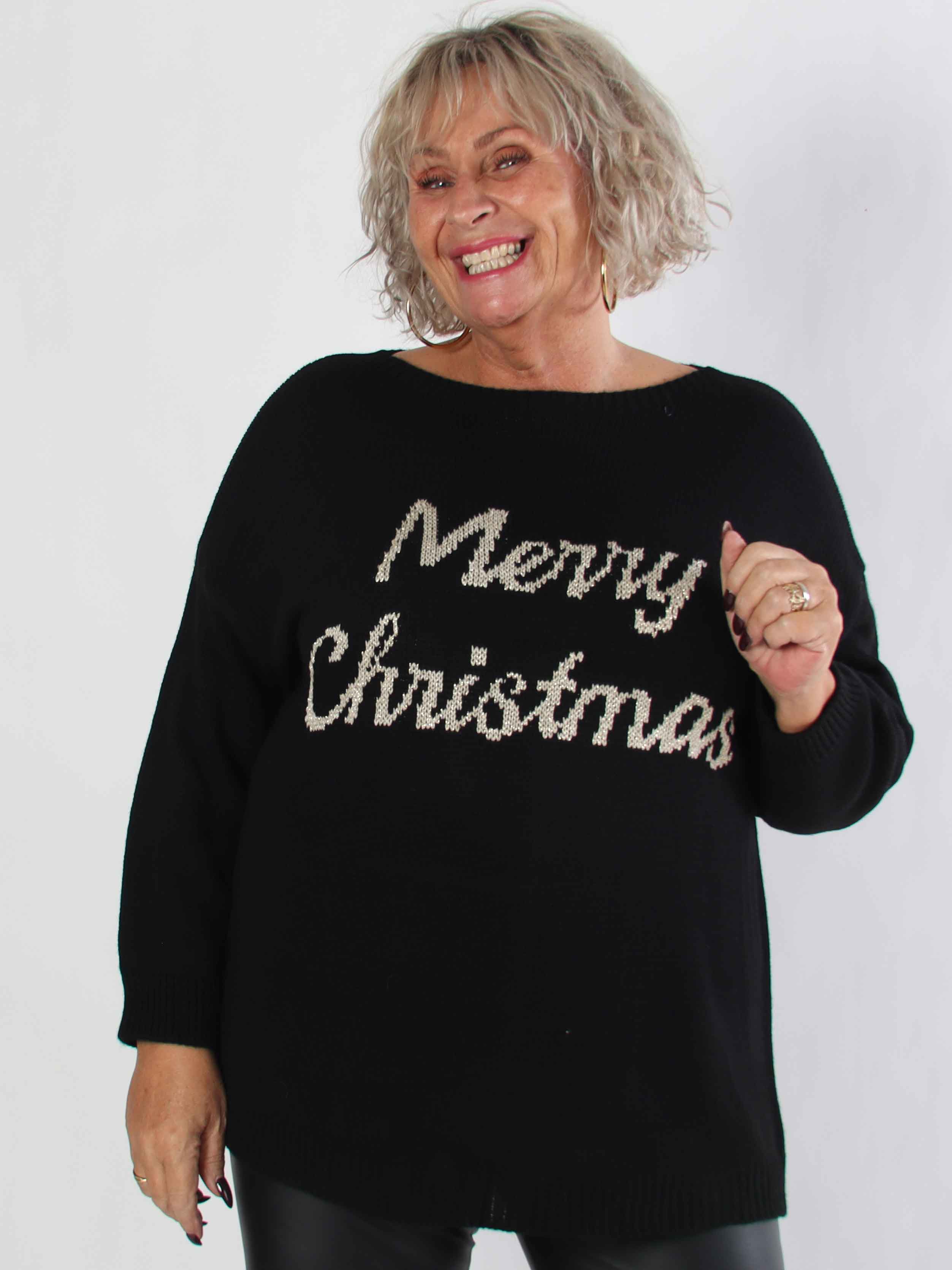 Merry - Plus size julestrik med guld skrift