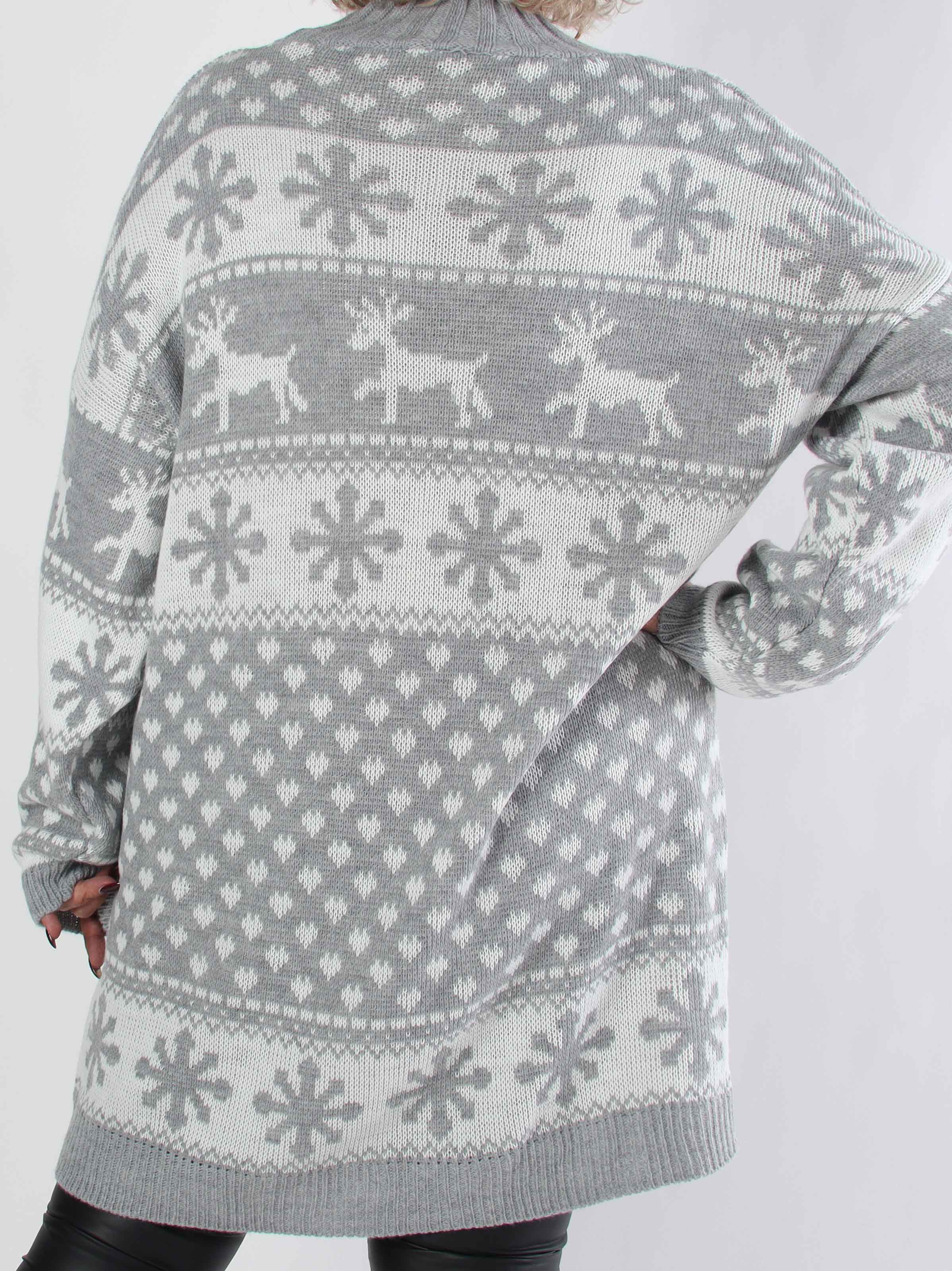 Elza - Plus size julestrikkjole med rensdyr og snefnug