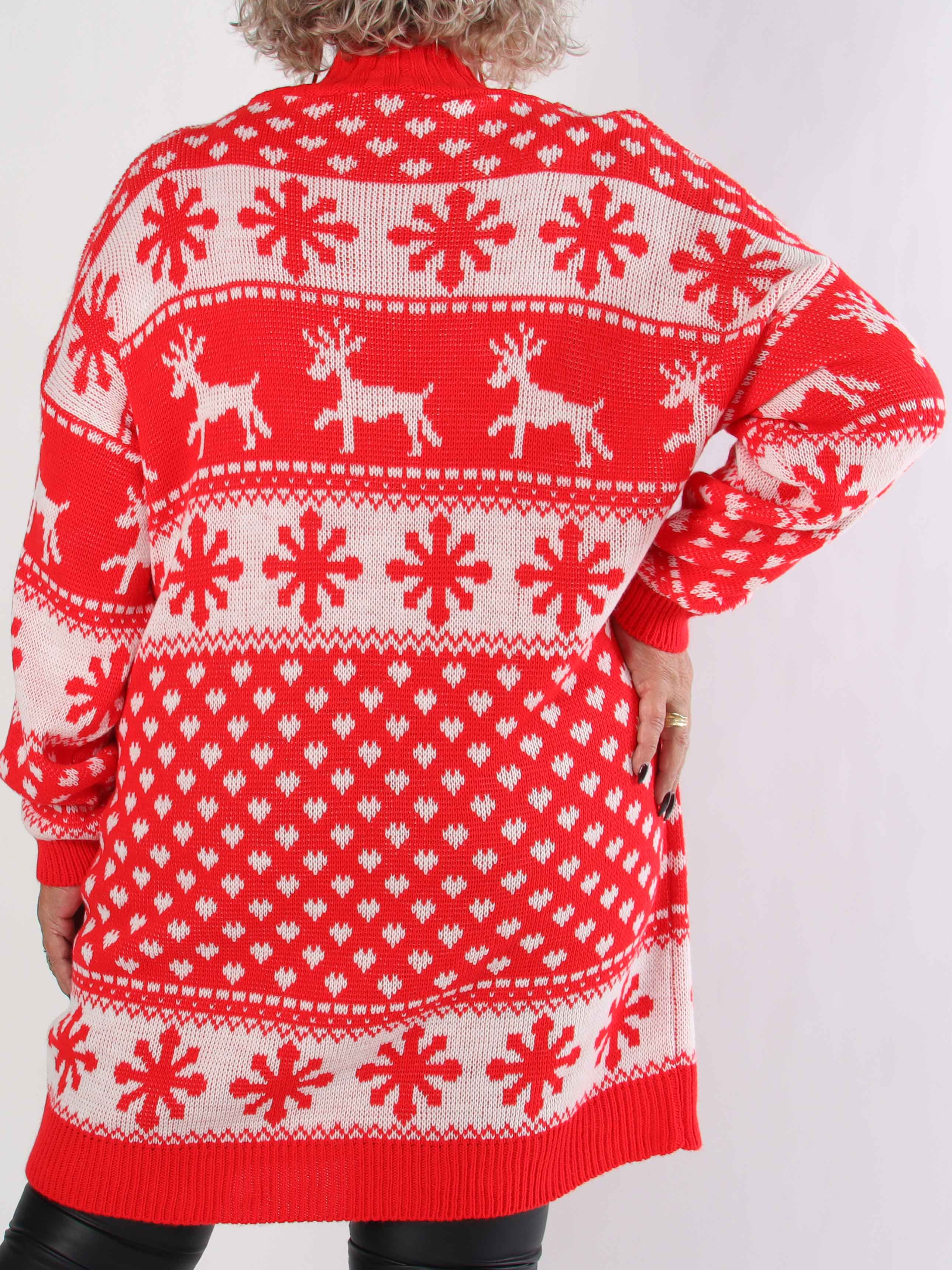 Elza - Plus size julestrikkjole med rensdyr og snefnug