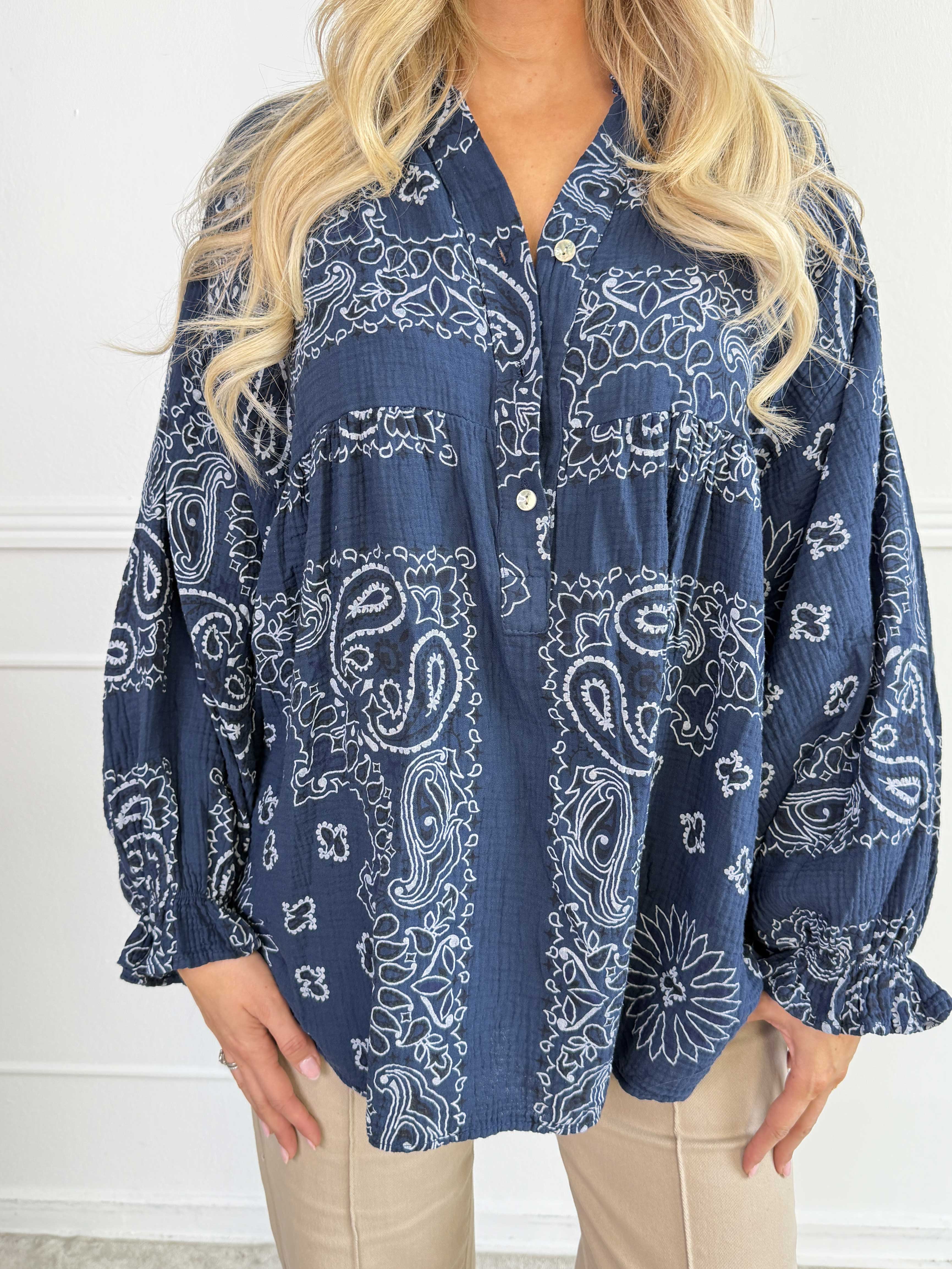 Diva Paisley - Plus size tunika i blødt bomulds musselin-stof med paisley mønster