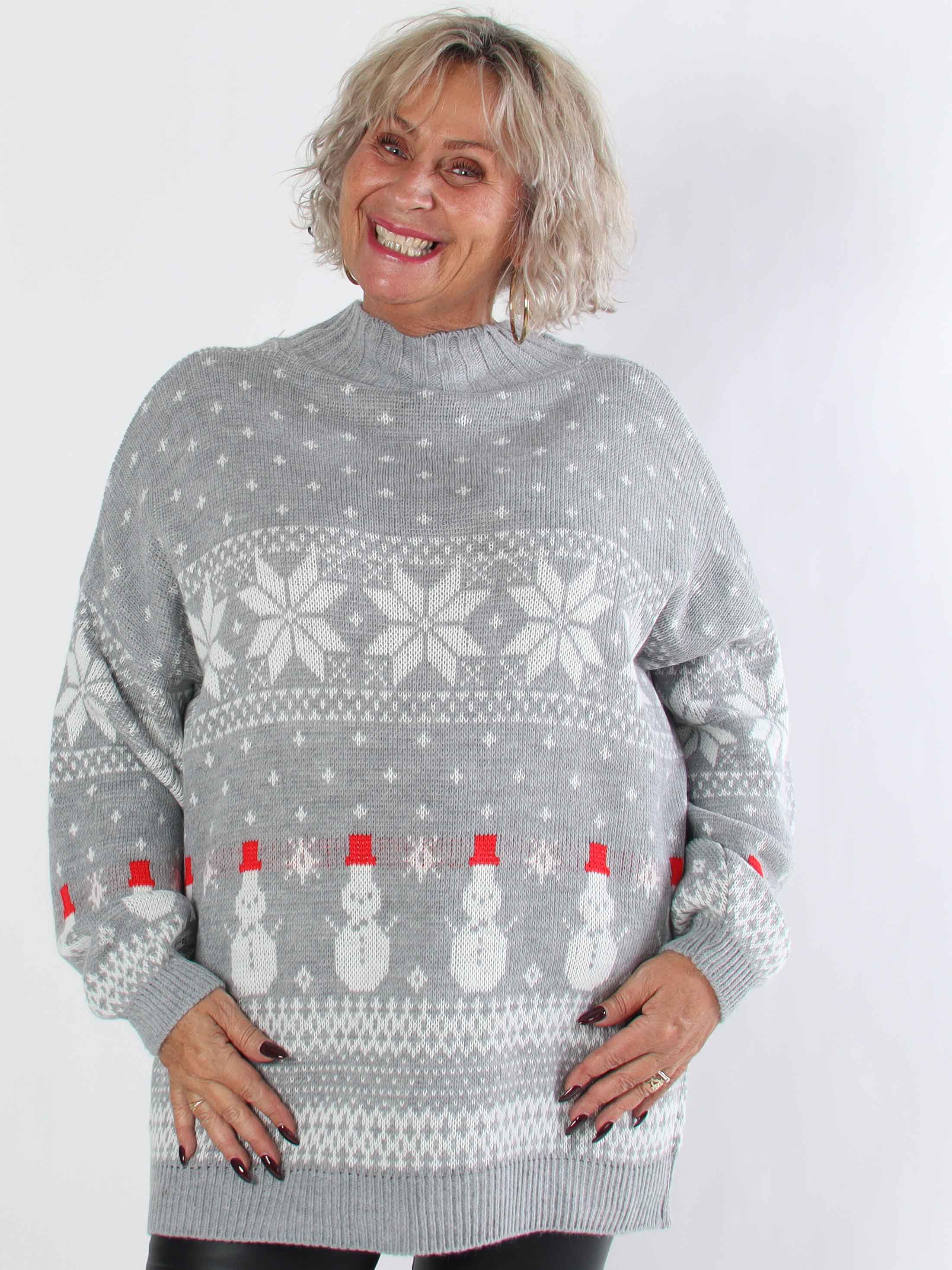 Frosty - Plus size julestrik med snemænd og snefnug