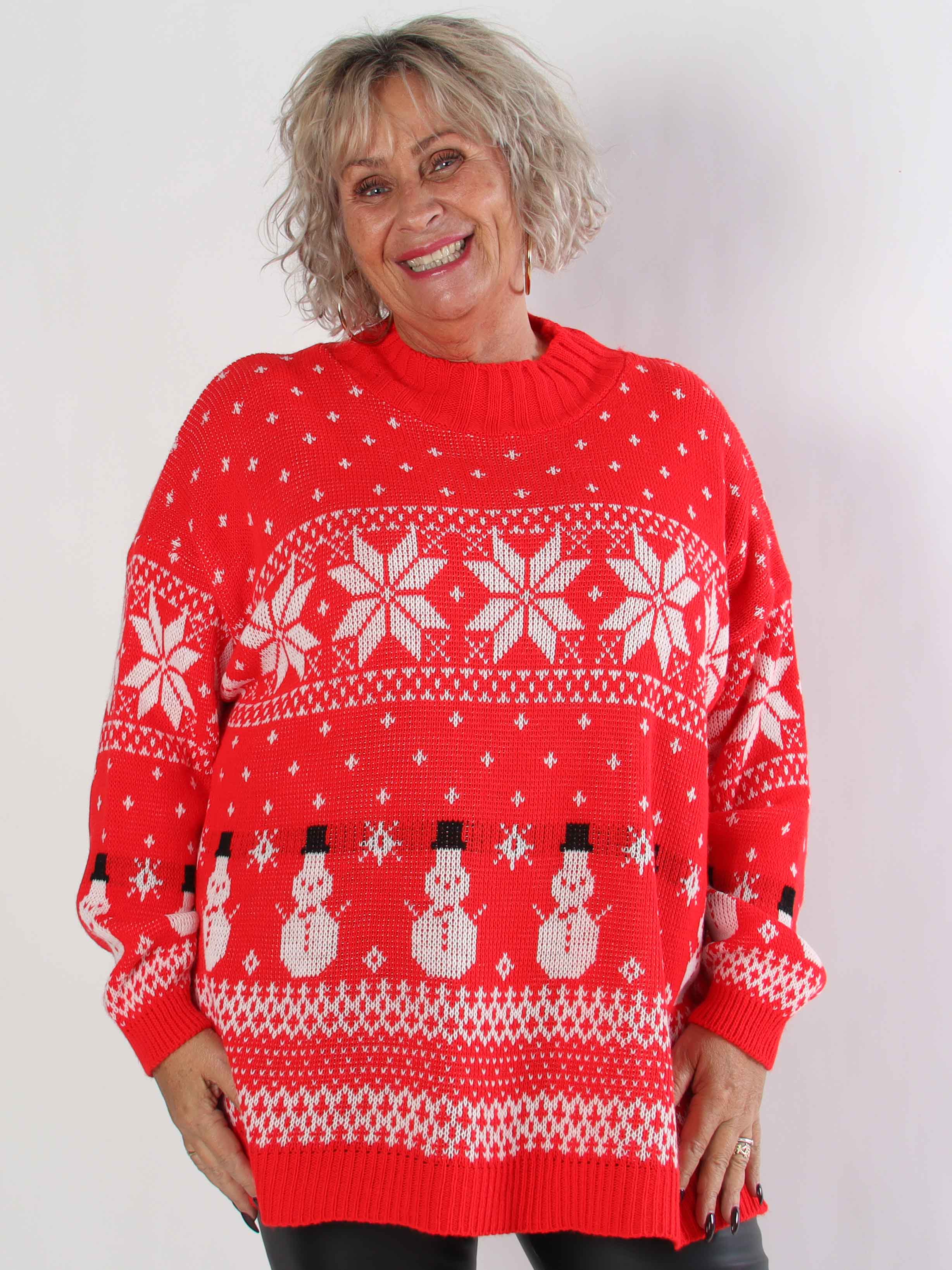 Frosty - Plus size julestrik med snemænd og snefnug