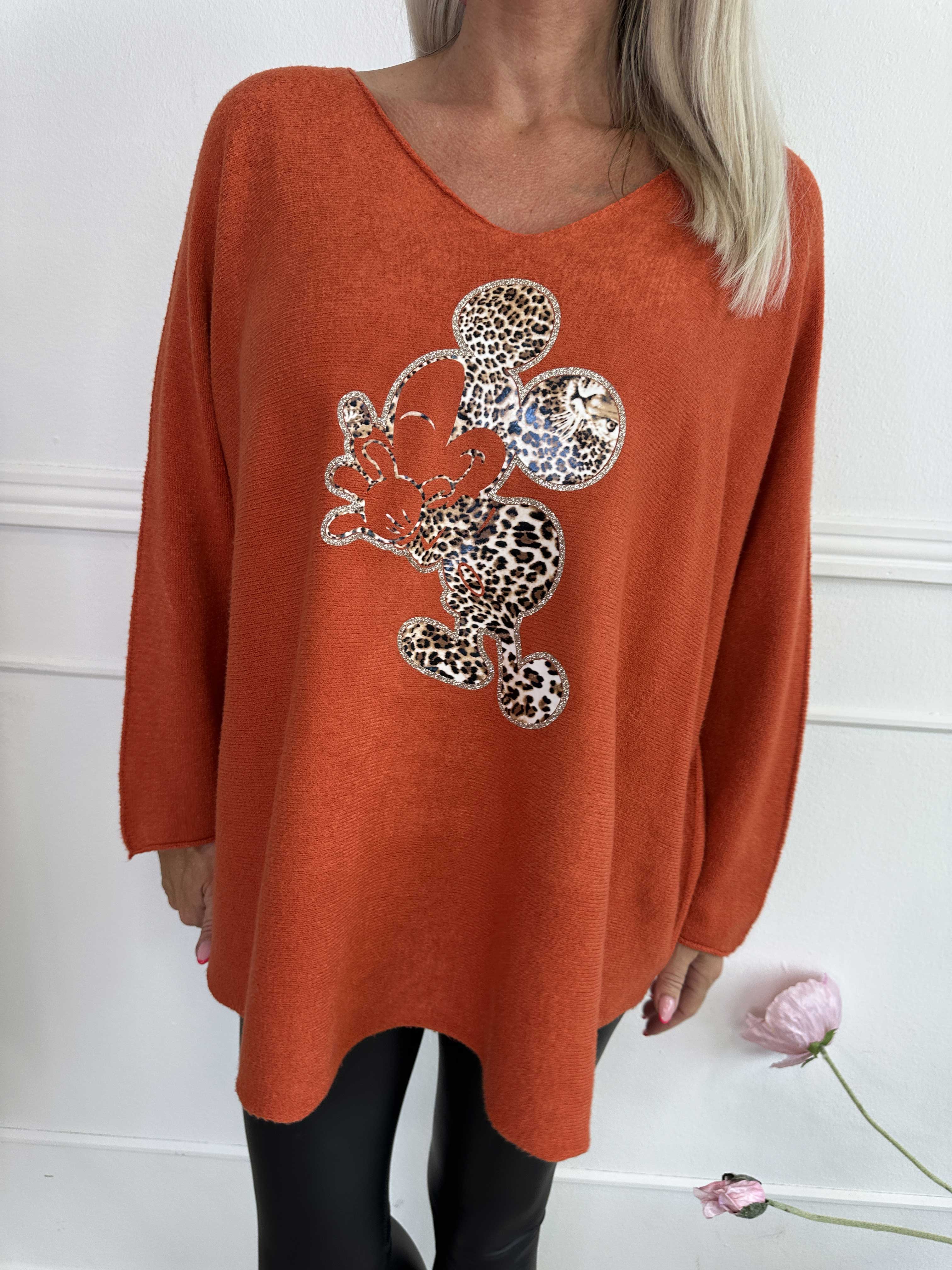 Mouse - Blød strikbluse med mickey tryk i leo