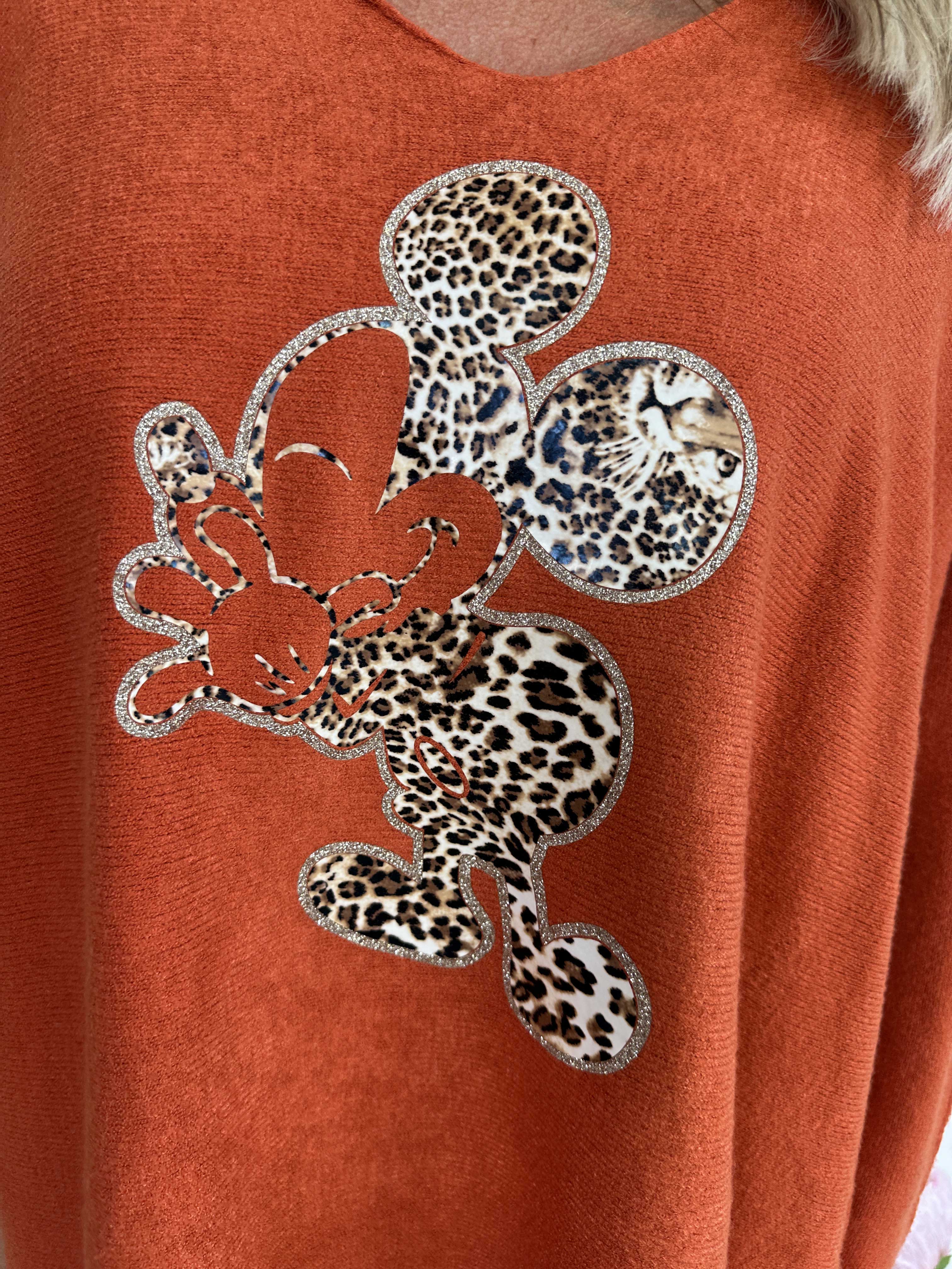 Mouse - Blød strikbluse med mickey tryk i leo