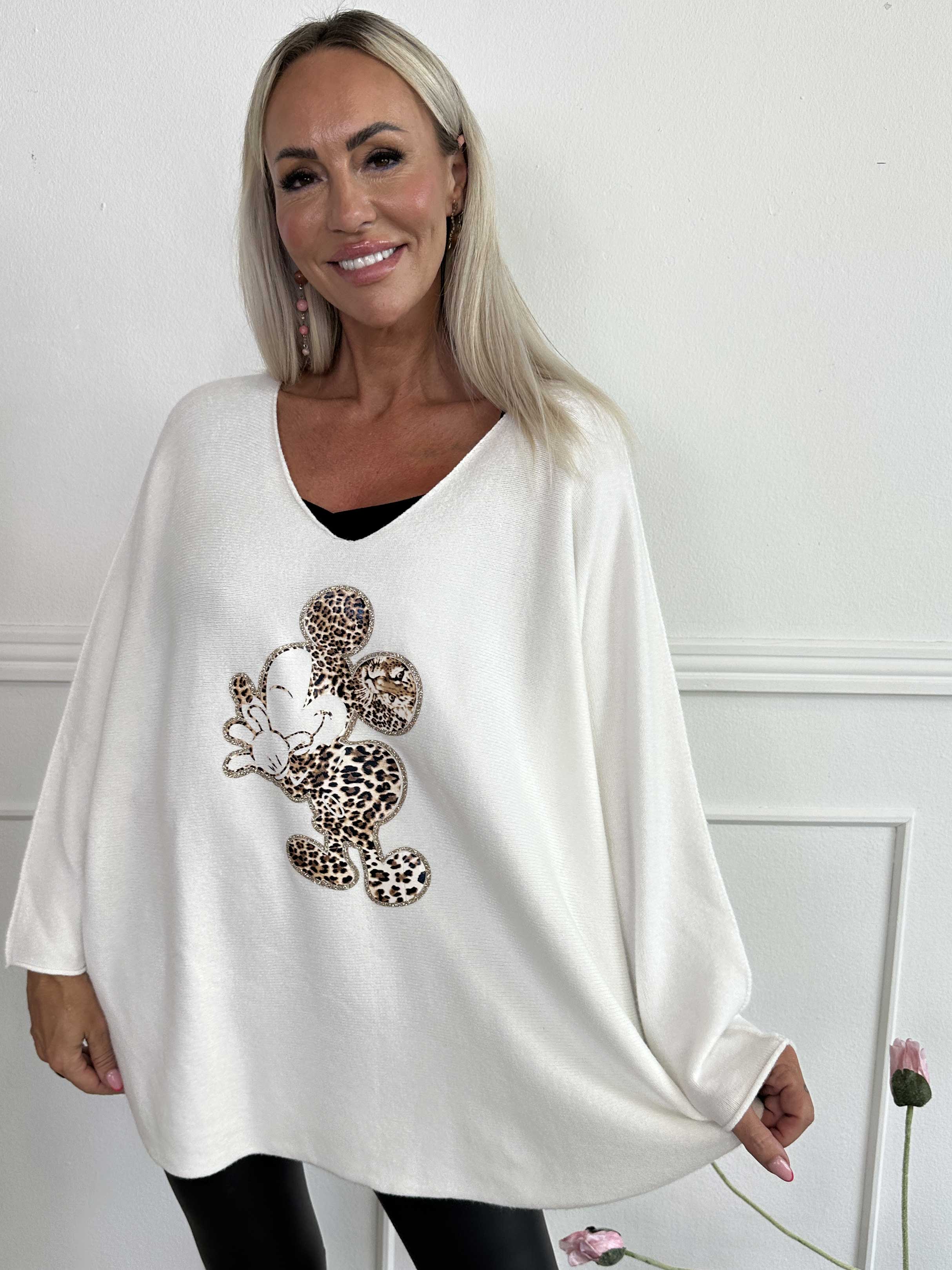 Mouse - Blød strikbluse med mickey tryk i leo