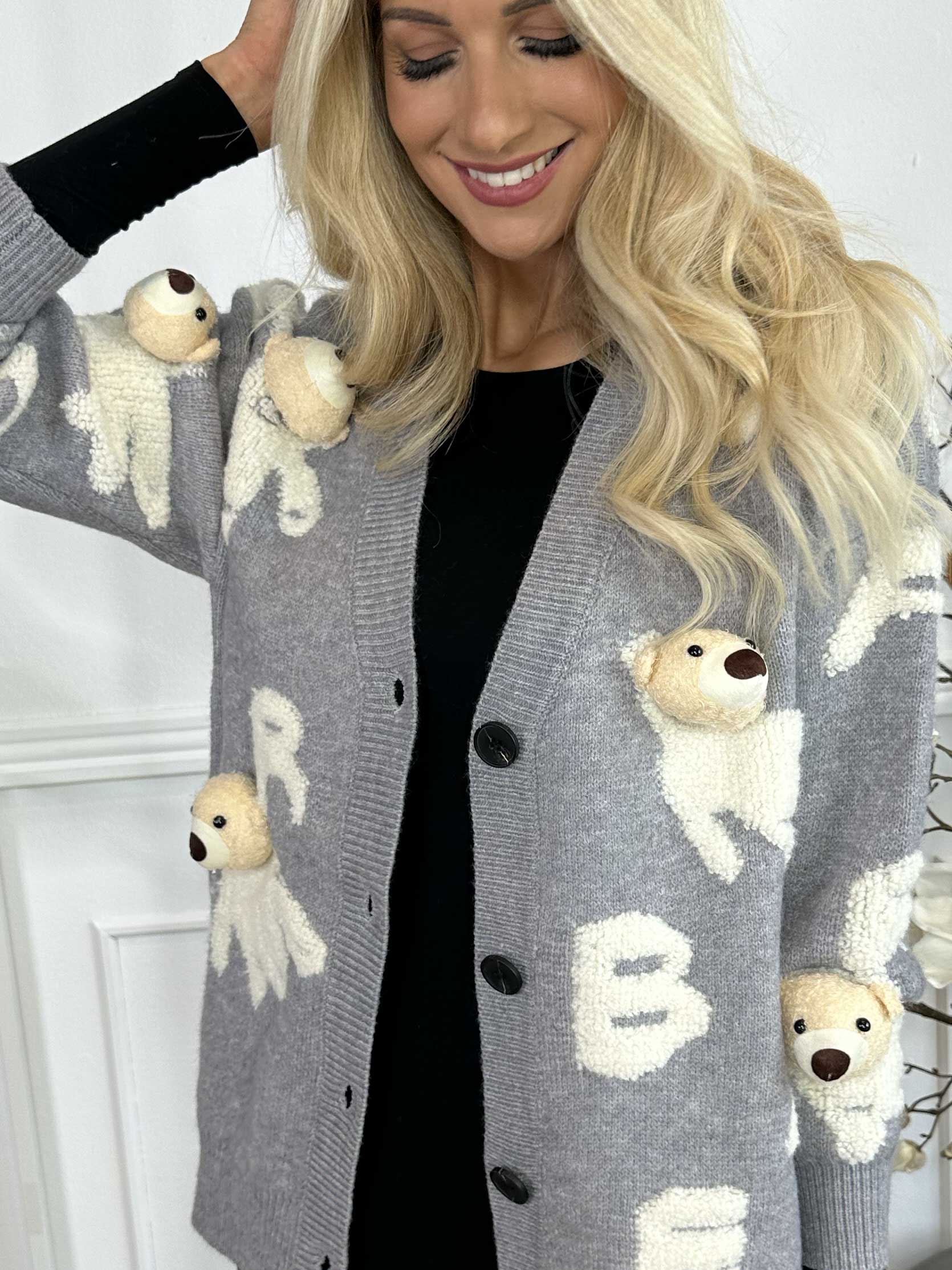 Teddy - Sød blød strikcardigan med bamser