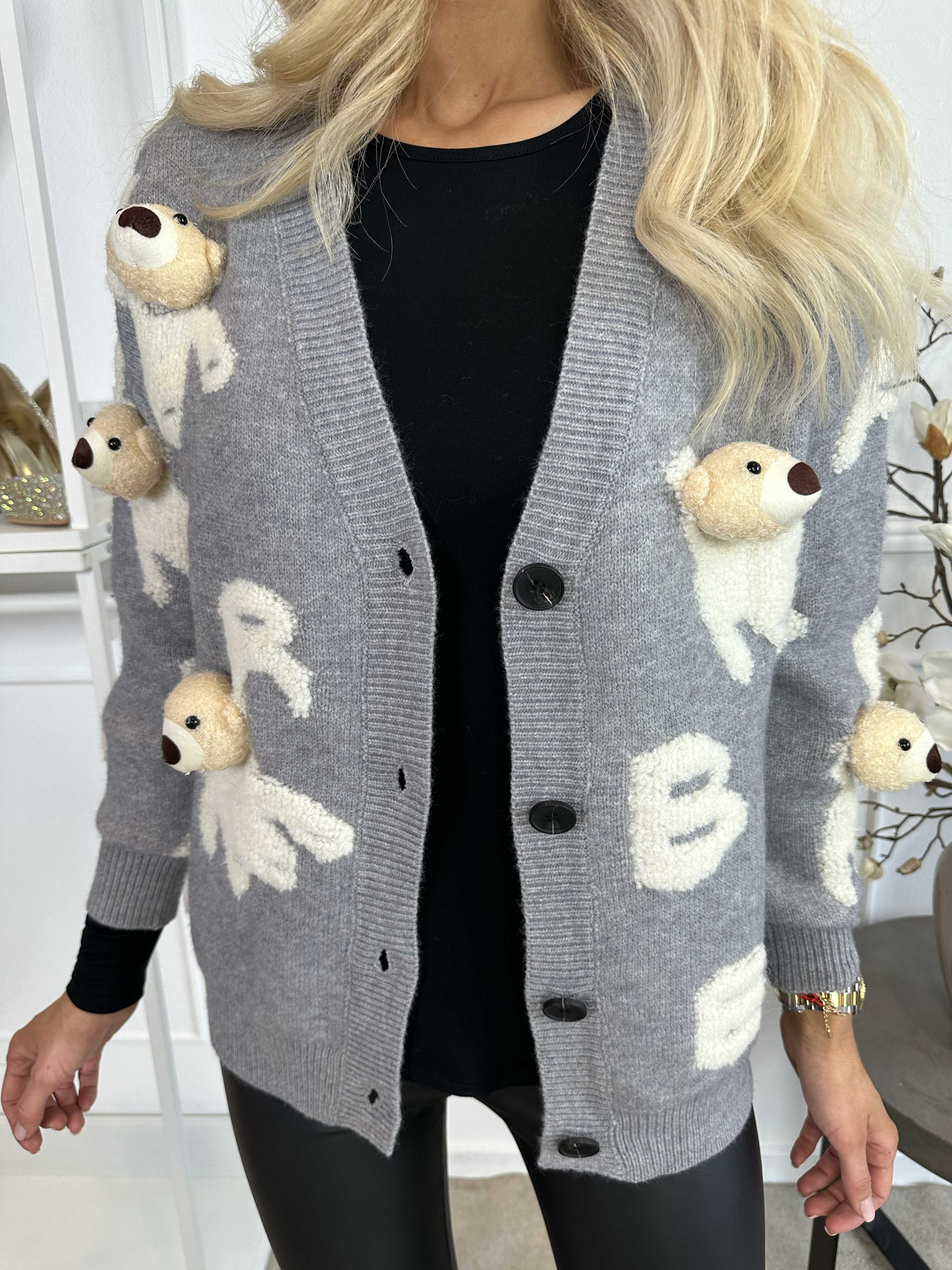 Teddy - Sød blød strikcardigan med bamser