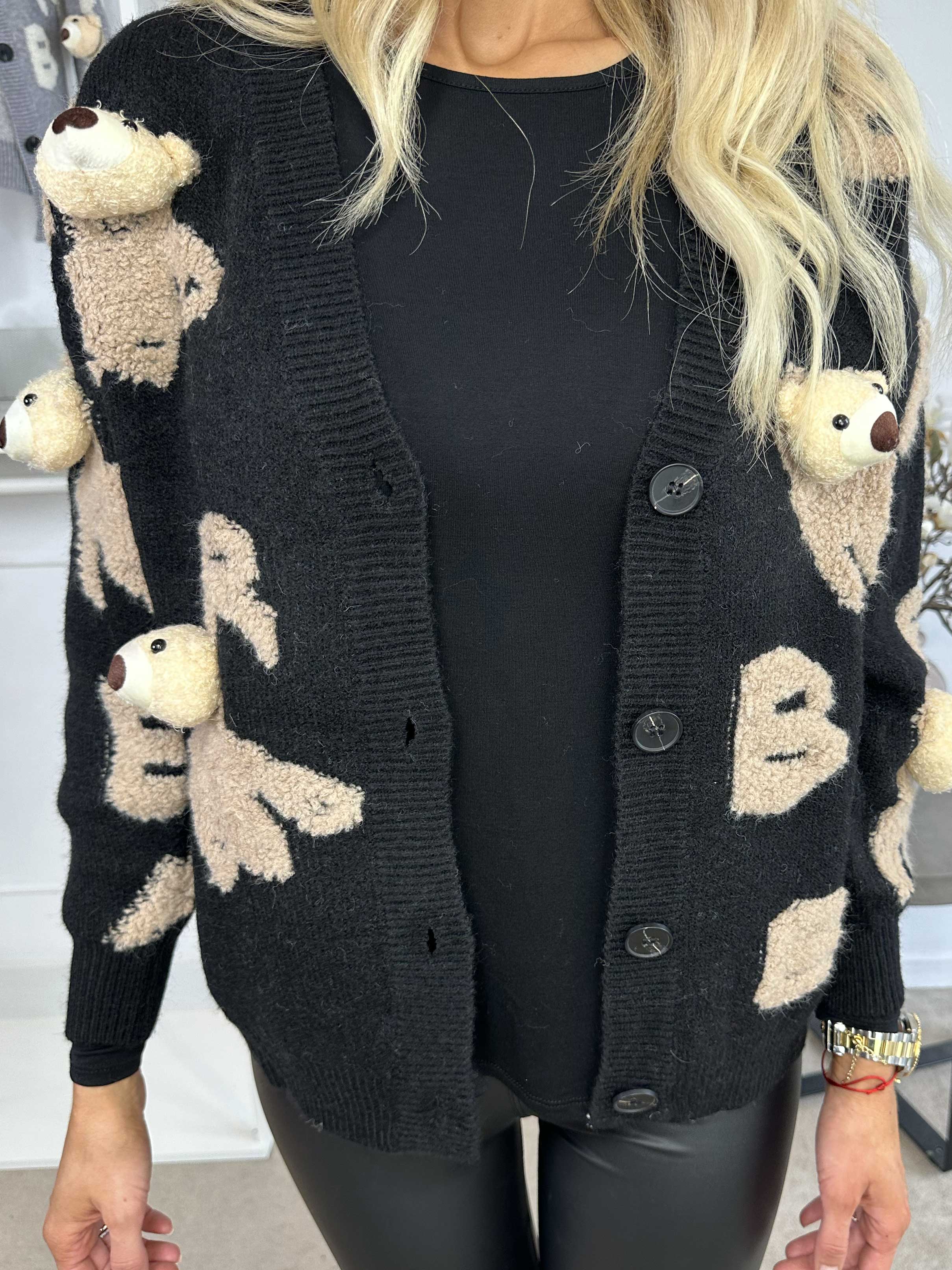 Teddy - Sød blød strikcardigan med bamser