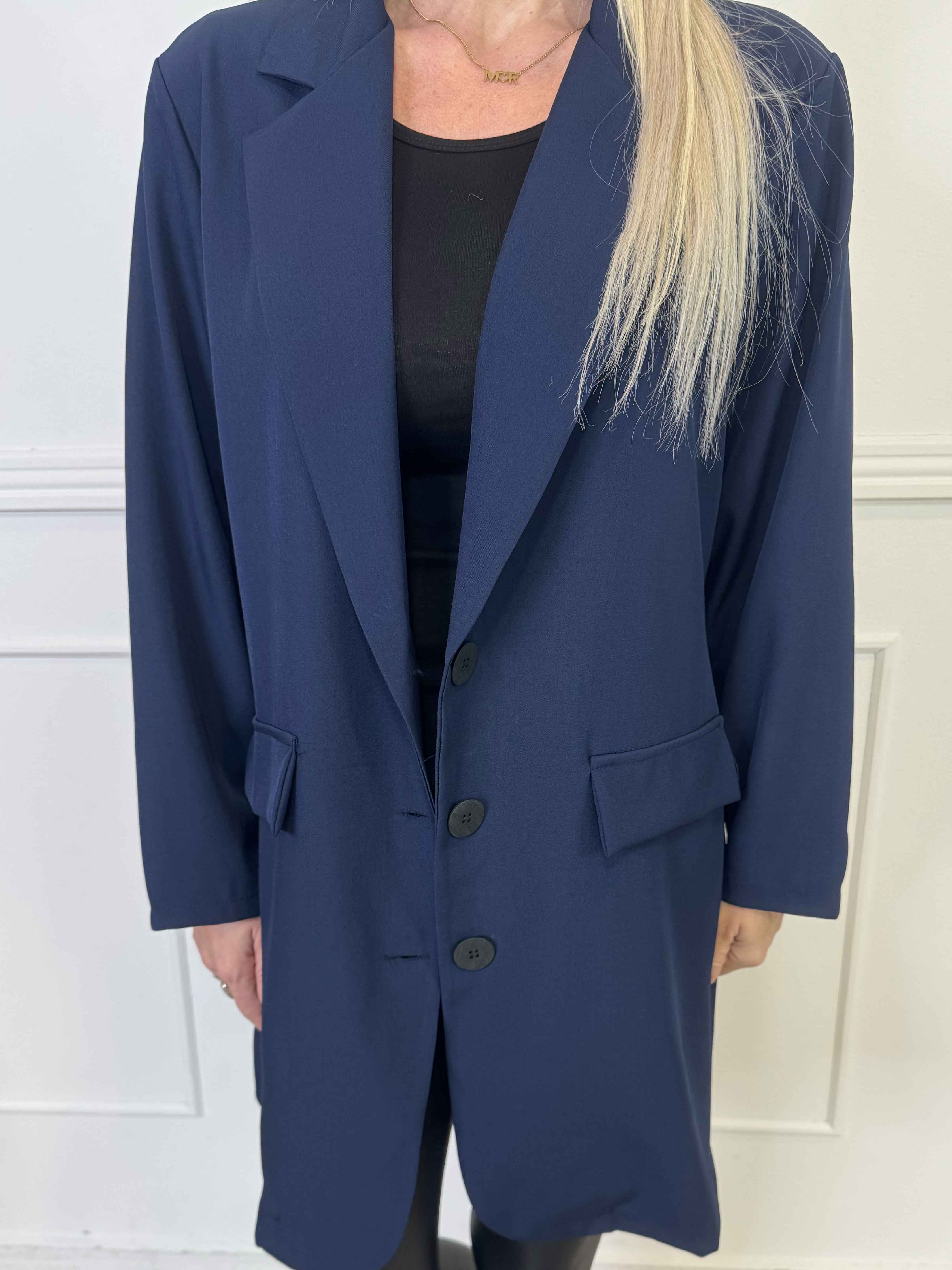 Lanthe Long Plain - Lang ensfarvet blazer