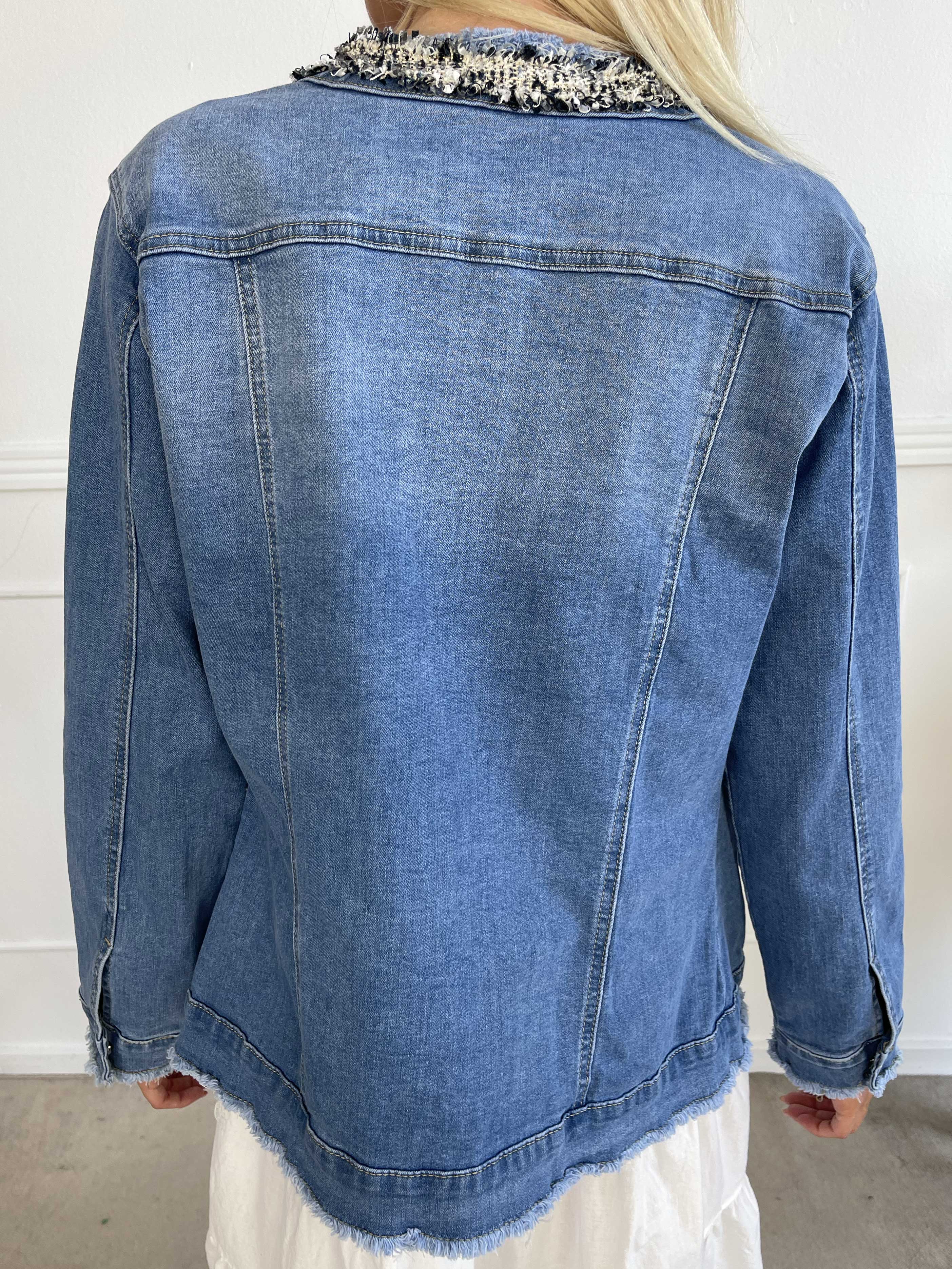 Paris - Denimjakke med stræk og tweed i kanten