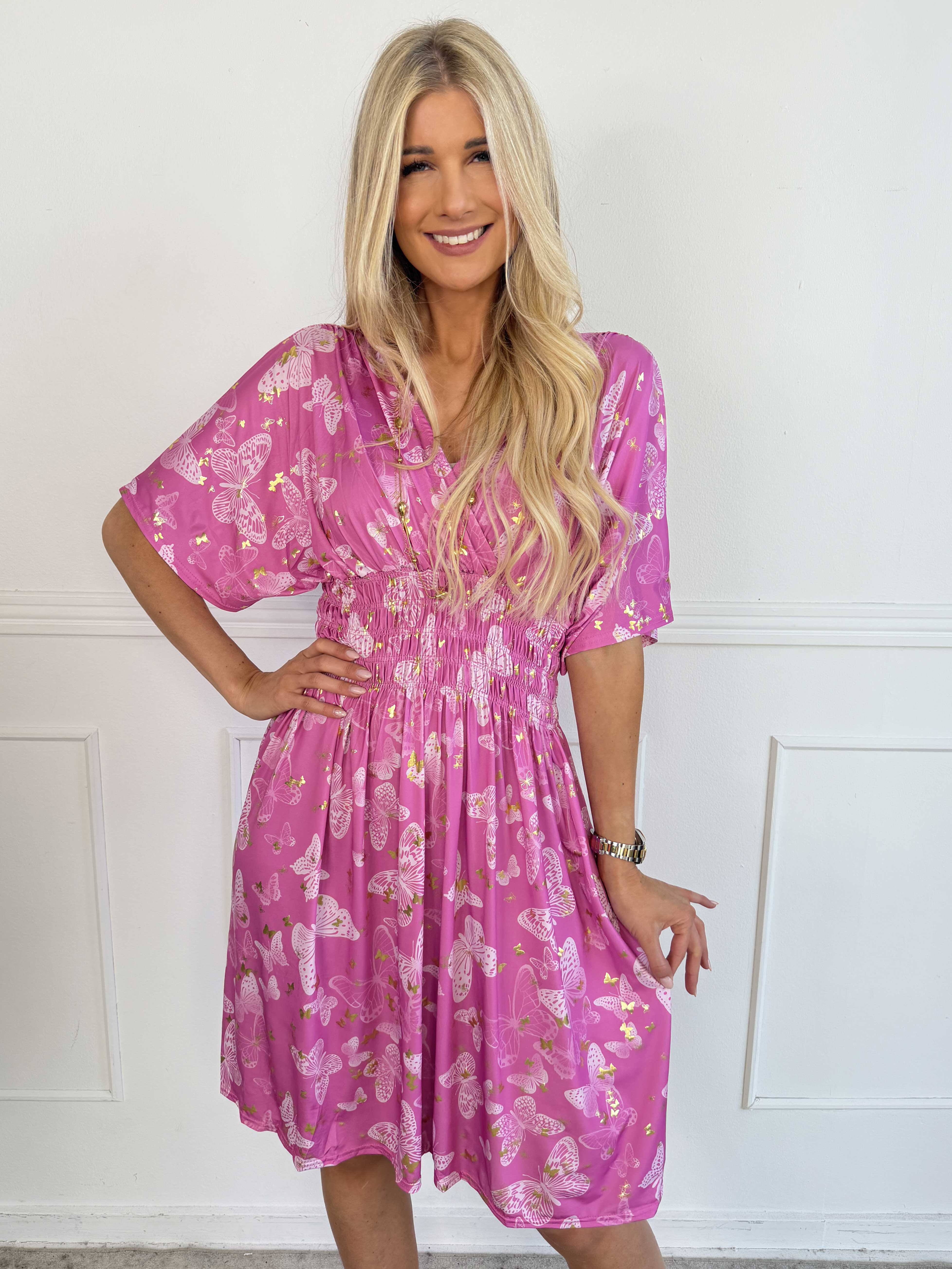 Pams Butterfly Short - Elastisk kjole med sommerfugleprint