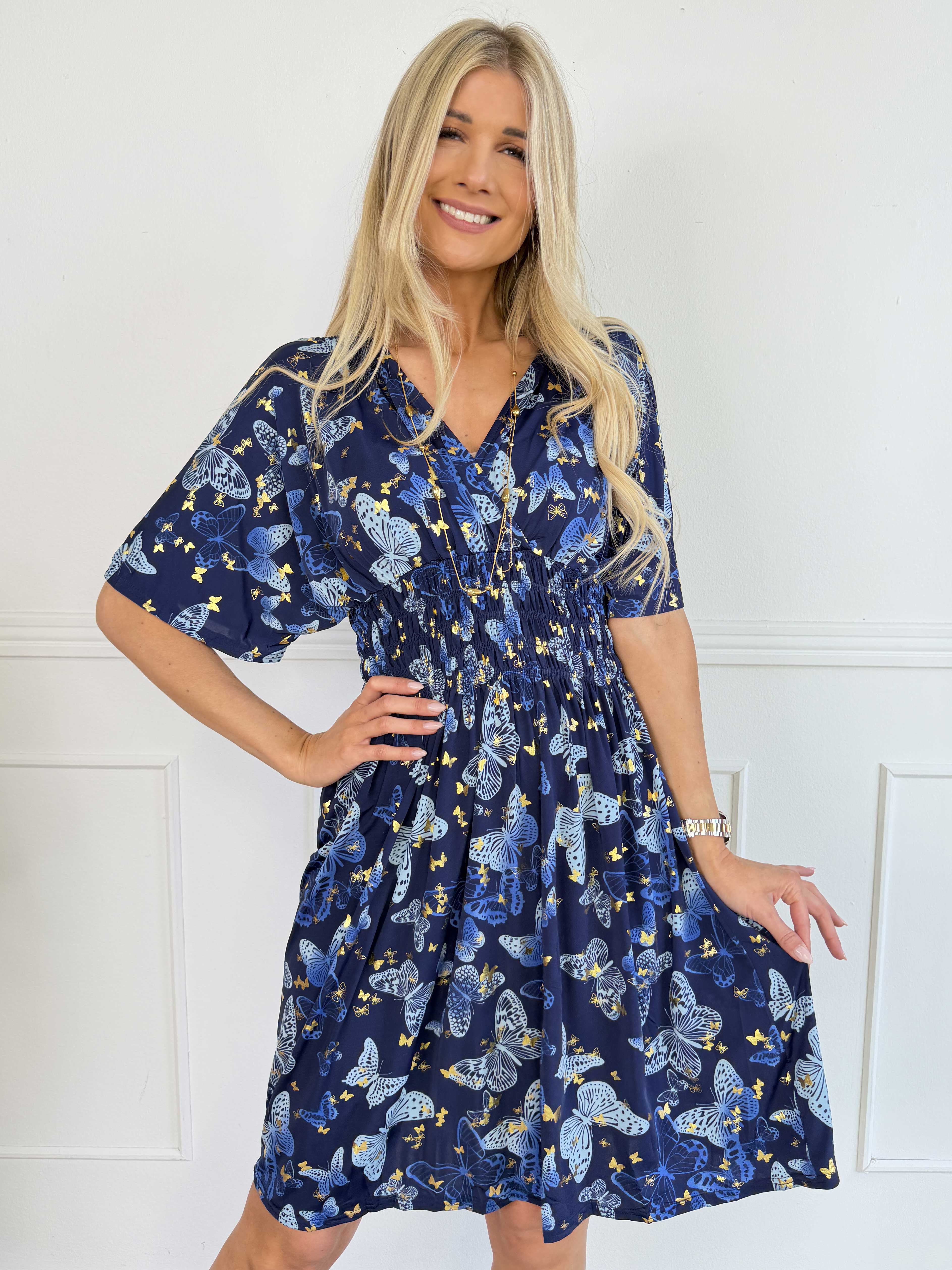 Pams Butterfly Short - Elastisk kjole med sommerfugleprint