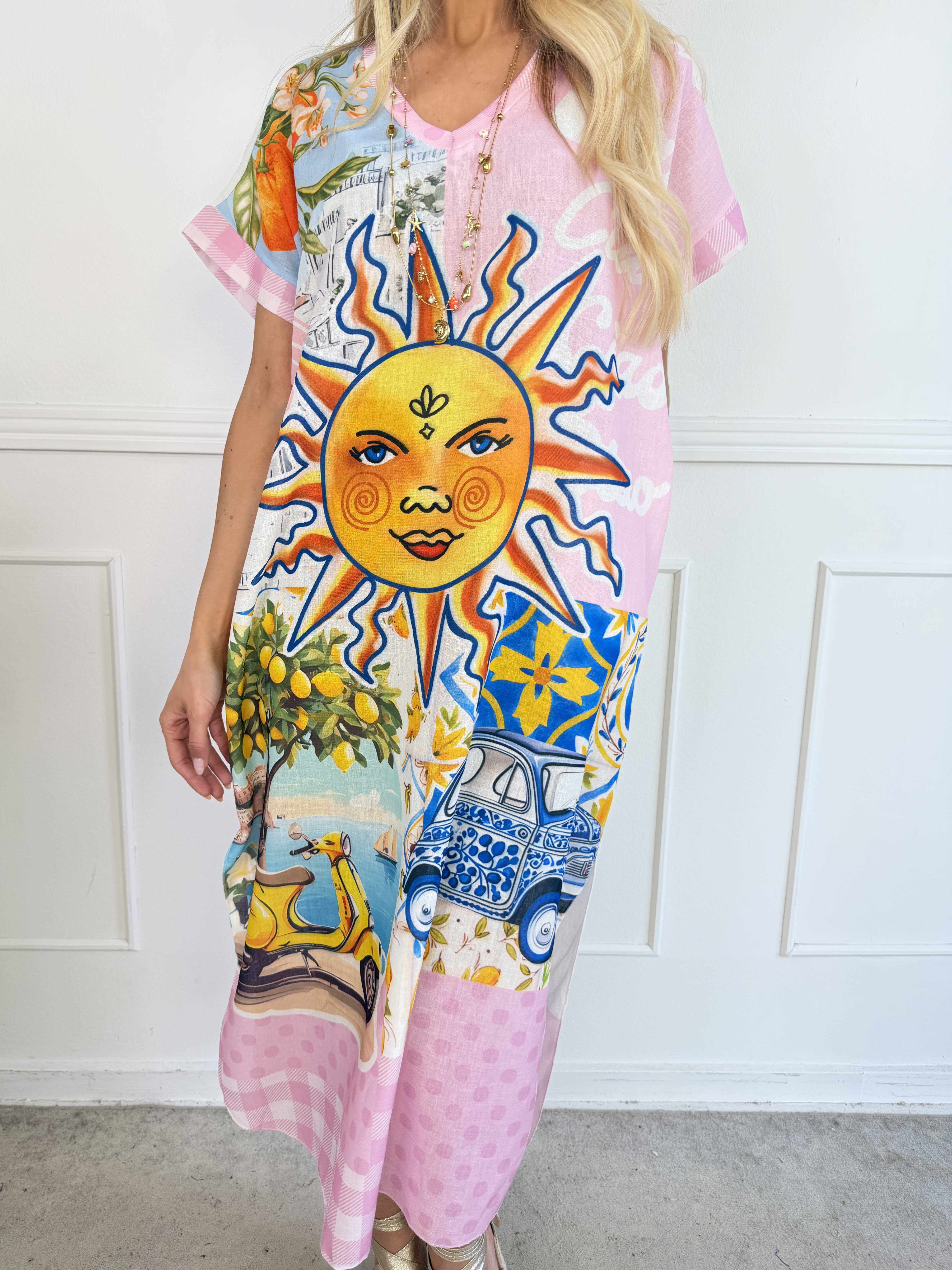 Katherine - Skøn lang kjole med et charmerende italiensk inspireret print