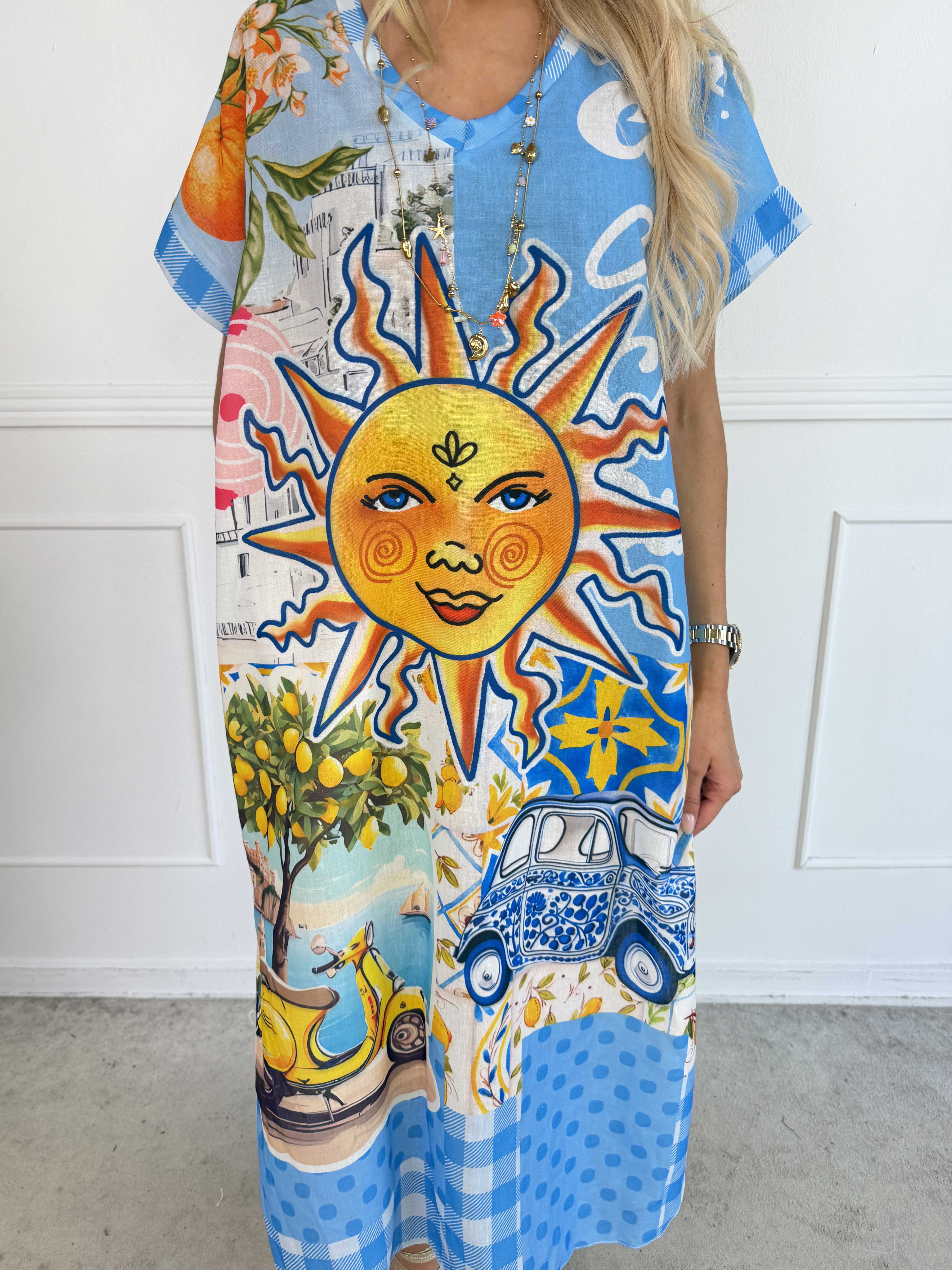 Katherine - Skøn lang kjole med et charmerende italiensk inspireret print