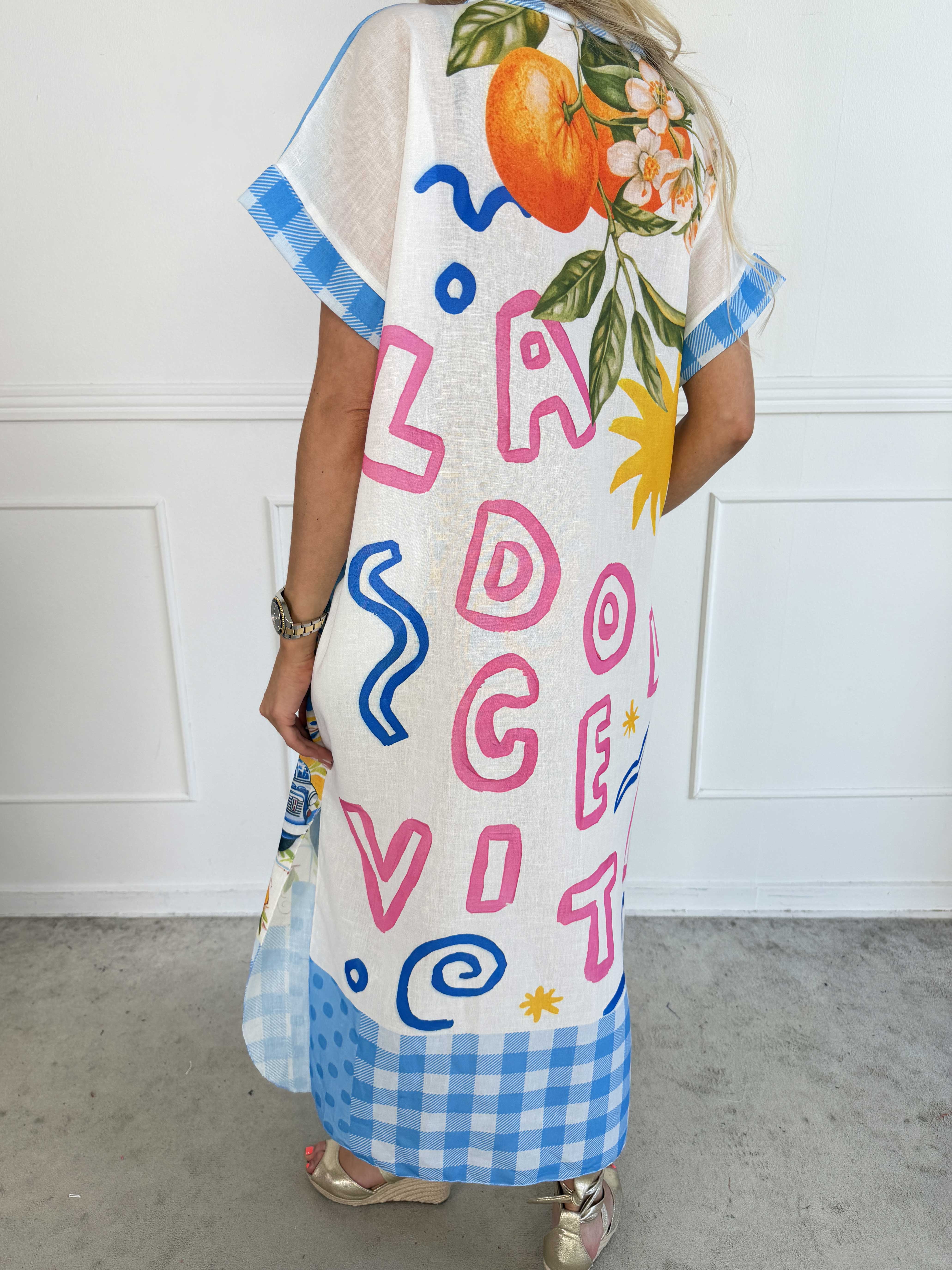 Katherine - Skøn lang kjole med et charmerende italiensk inspireret print